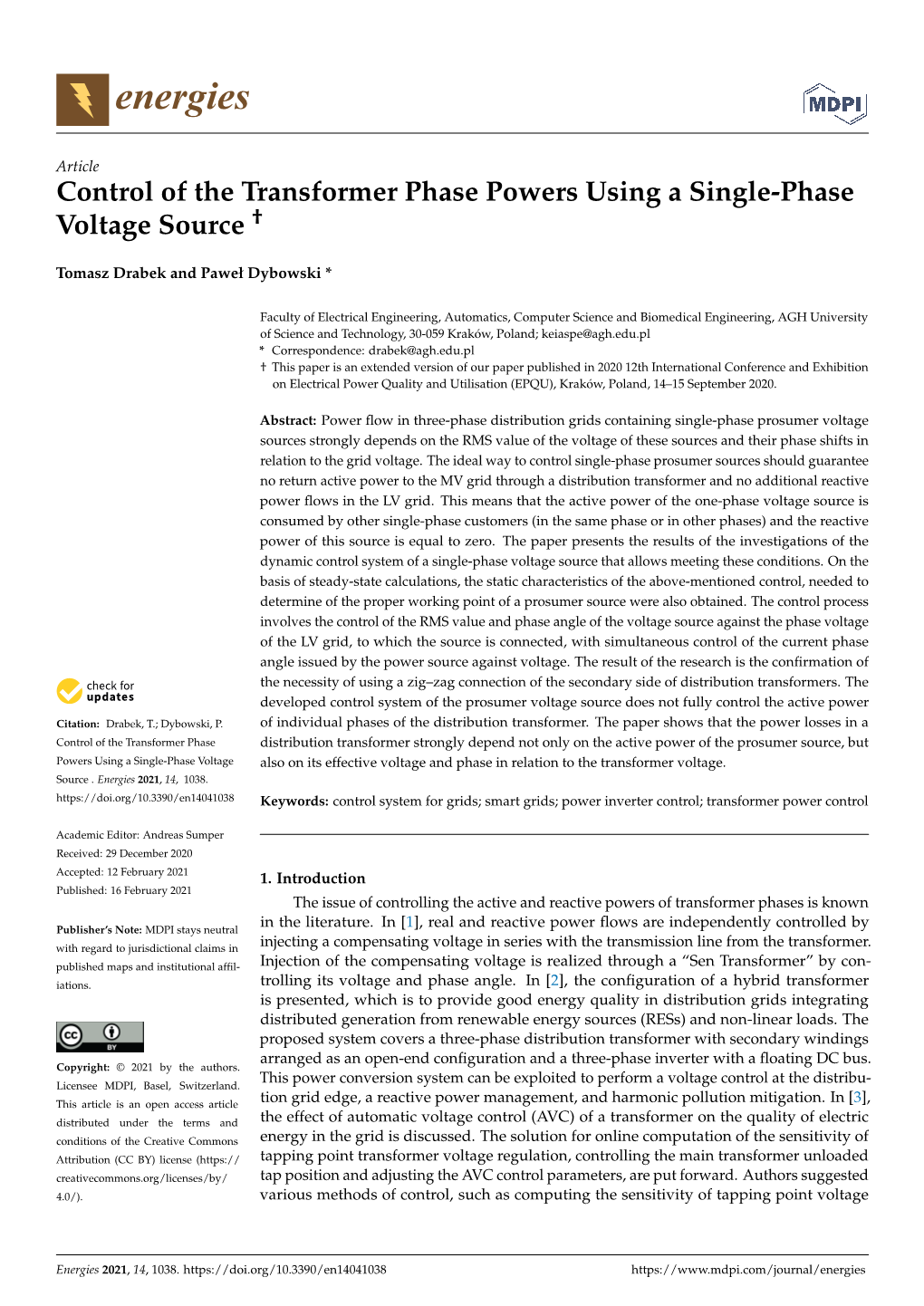 Control of the Transformer Phase Powers Using a Single-Phase Voltage Source †