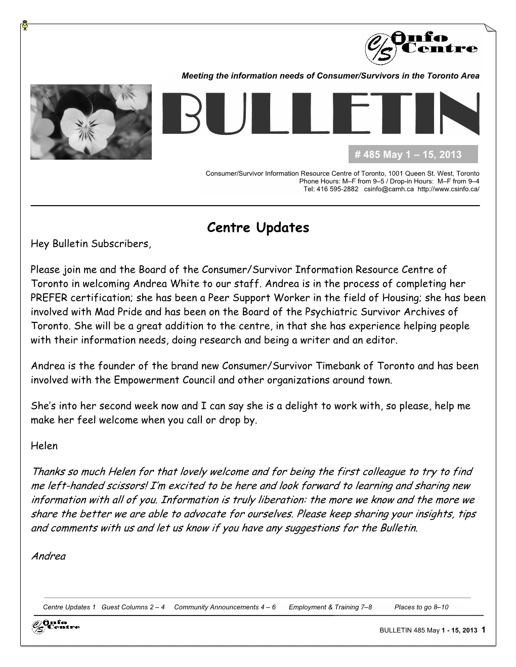 Centre Updates Hey Bulletin Subscribers