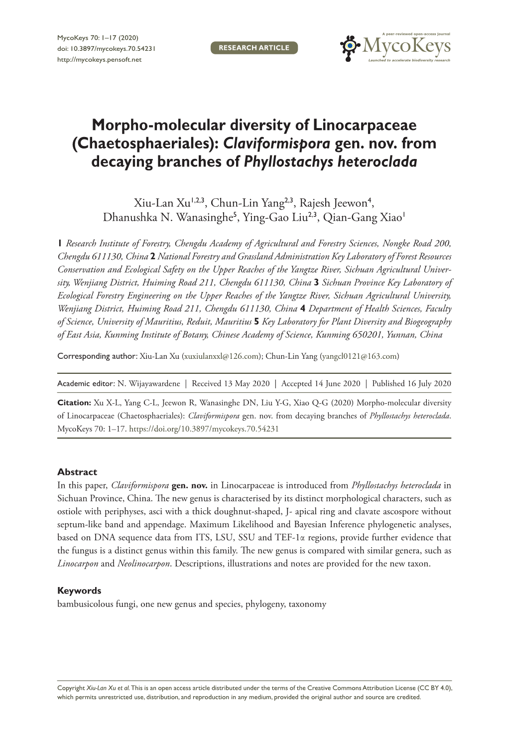 ﻿Morpho-Molecular Diversity of Linocarpaceae (Chaetosphaeriales)