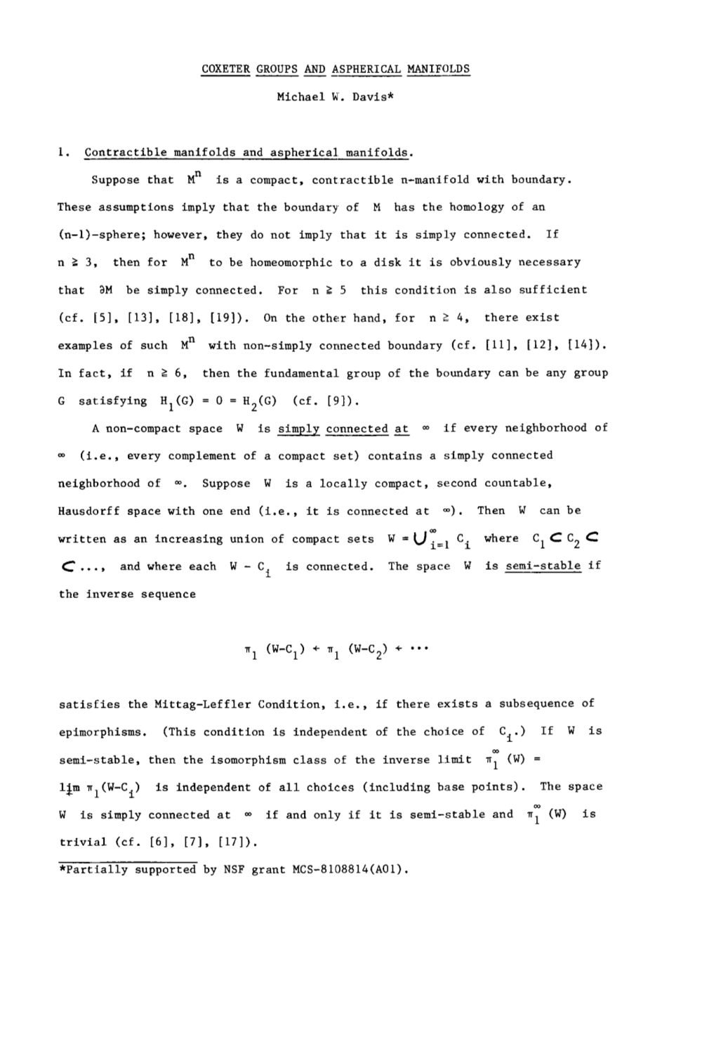 Coxeter Groups and Aspherical Manifolds