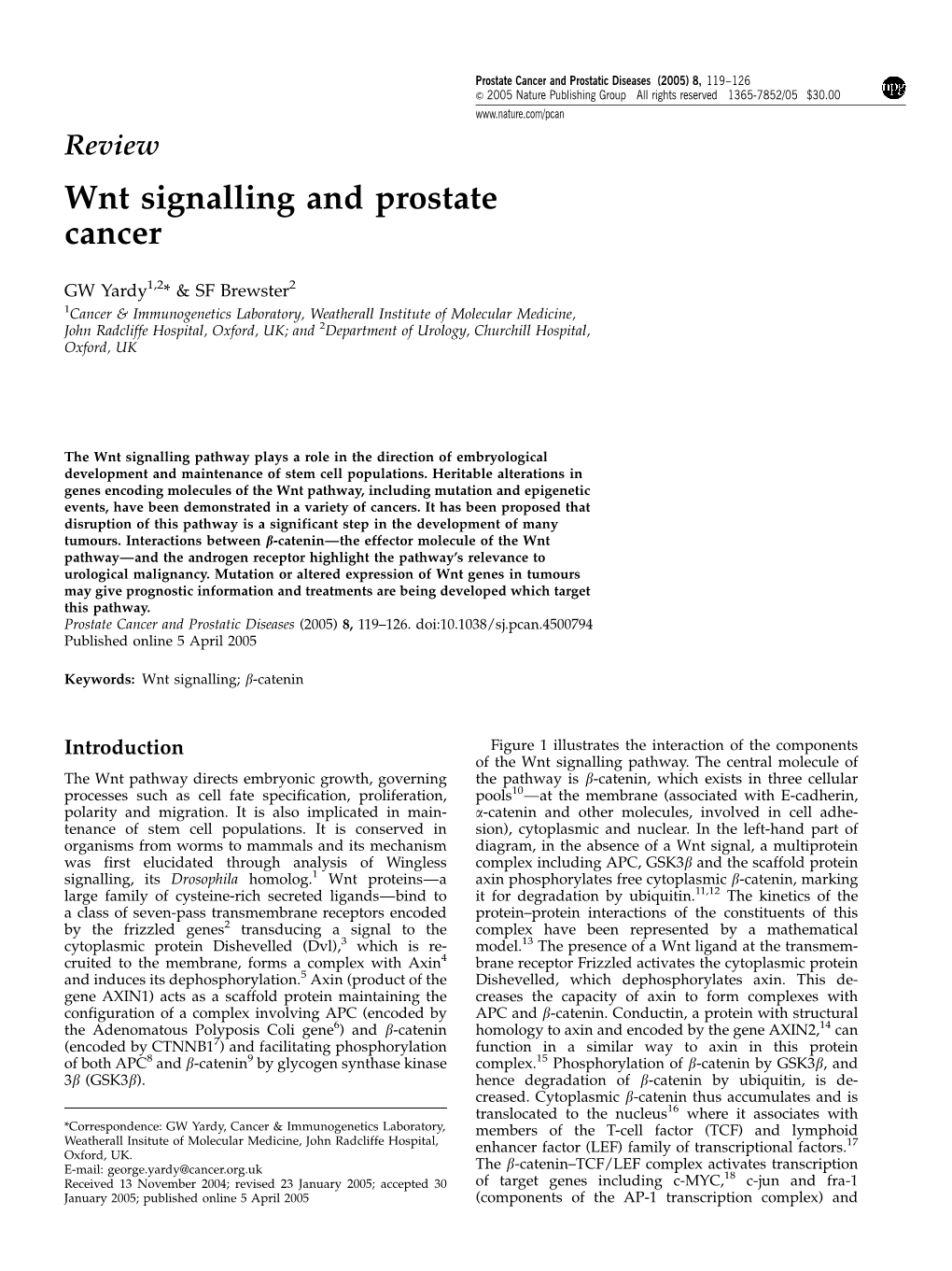 Wnt Signalling and Prostate Cancer