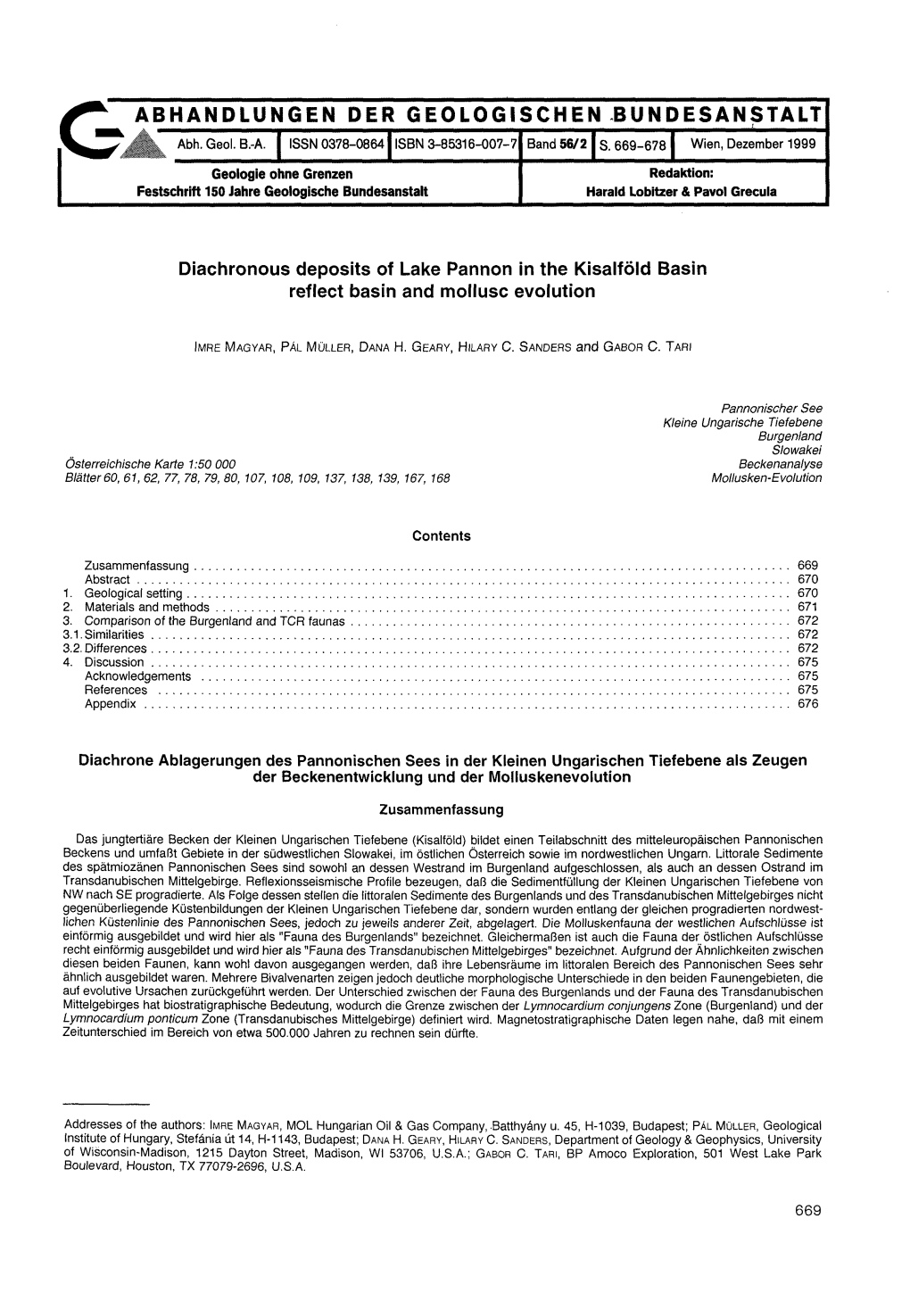 G ABHANDLUNGEN DER GEOLOGISCHEN BUNDESANSTALT Diachronous Deposits Of