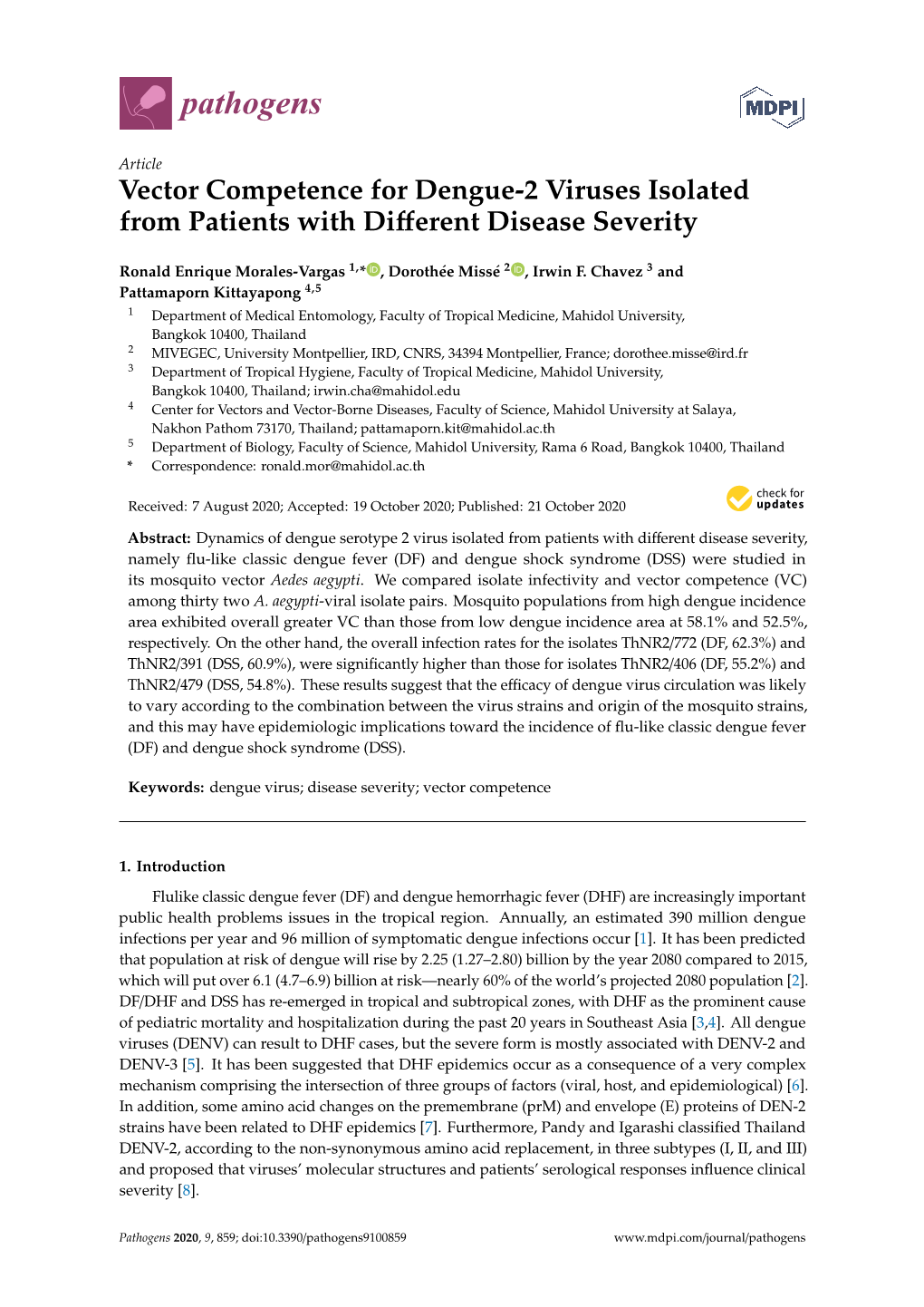 Vector Competence for Dengue-2 Viruses Isolated from Patients with Different Disease Severity