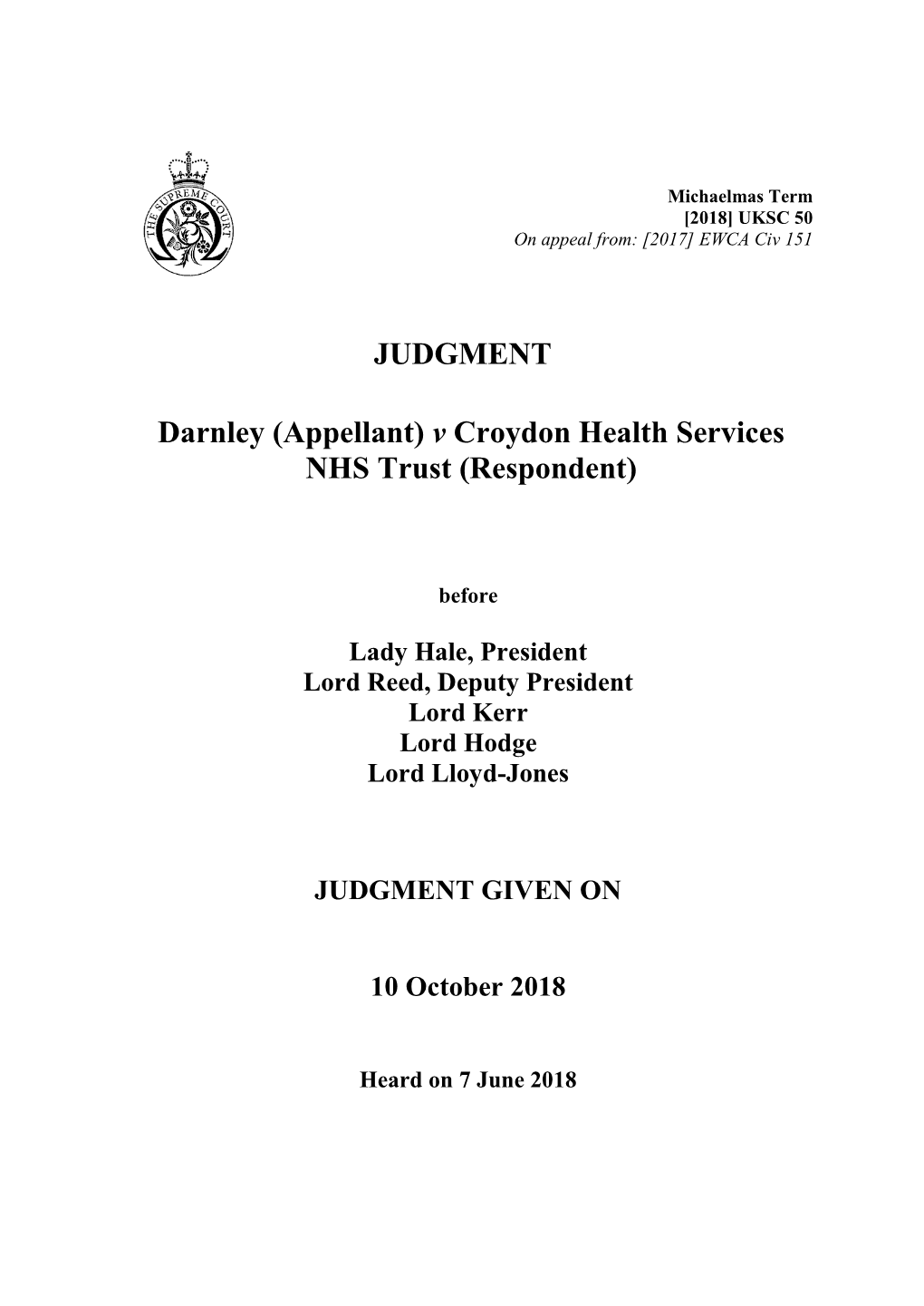 V Croydon Health Services NHS Trust (Respondent)