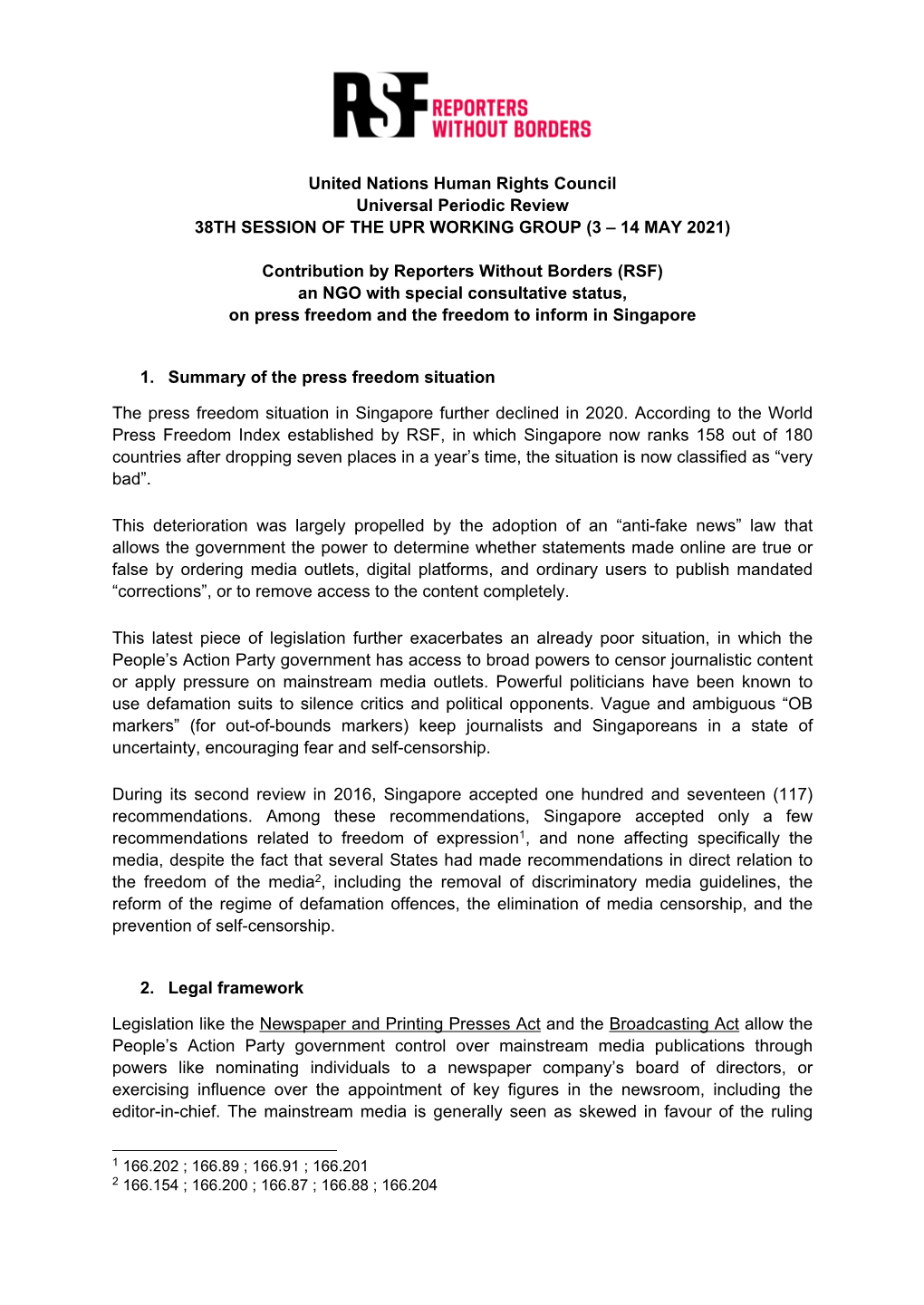 United Nations Human Rights Council Universal Periodic Review 38TH SESSION of the UPR WORKING GROUP (3 – 14 MAY 2021) Contribu