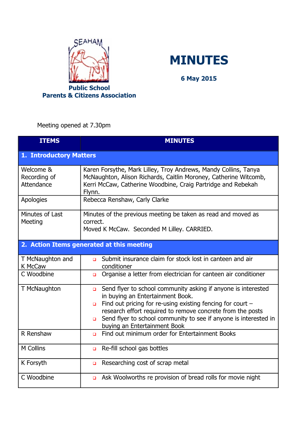 Meeting Opened at 7.30Pm s1