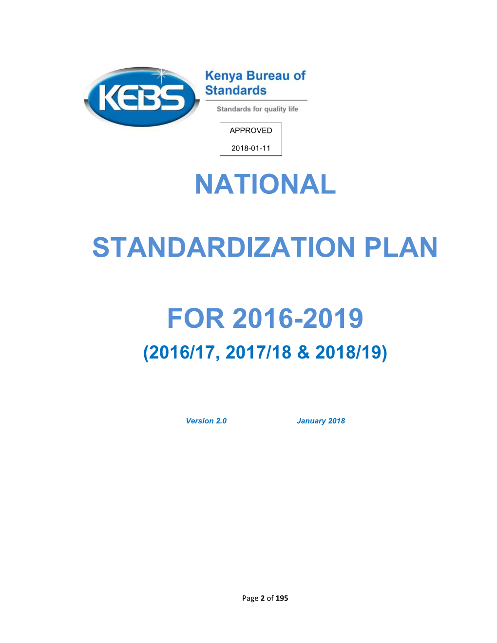 National Standardization Plan for 2016-2019