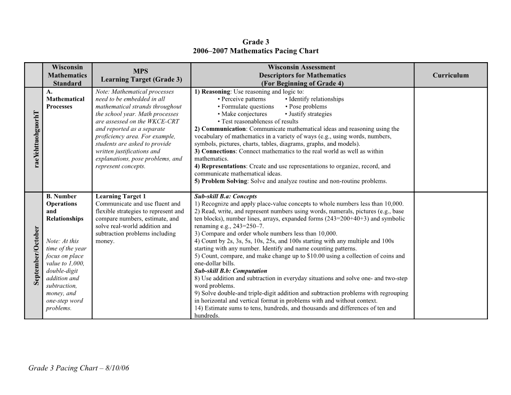 Grade 3 Mathematics Pacing Chart 2006-2007