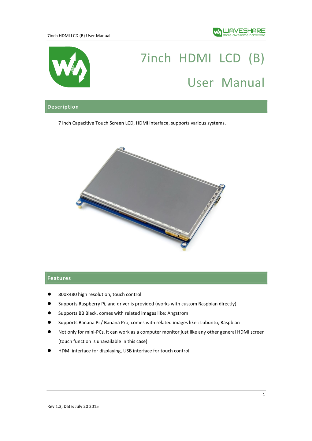 7Inch HDMI LCD (B) User Manual Share Awesome Hardware