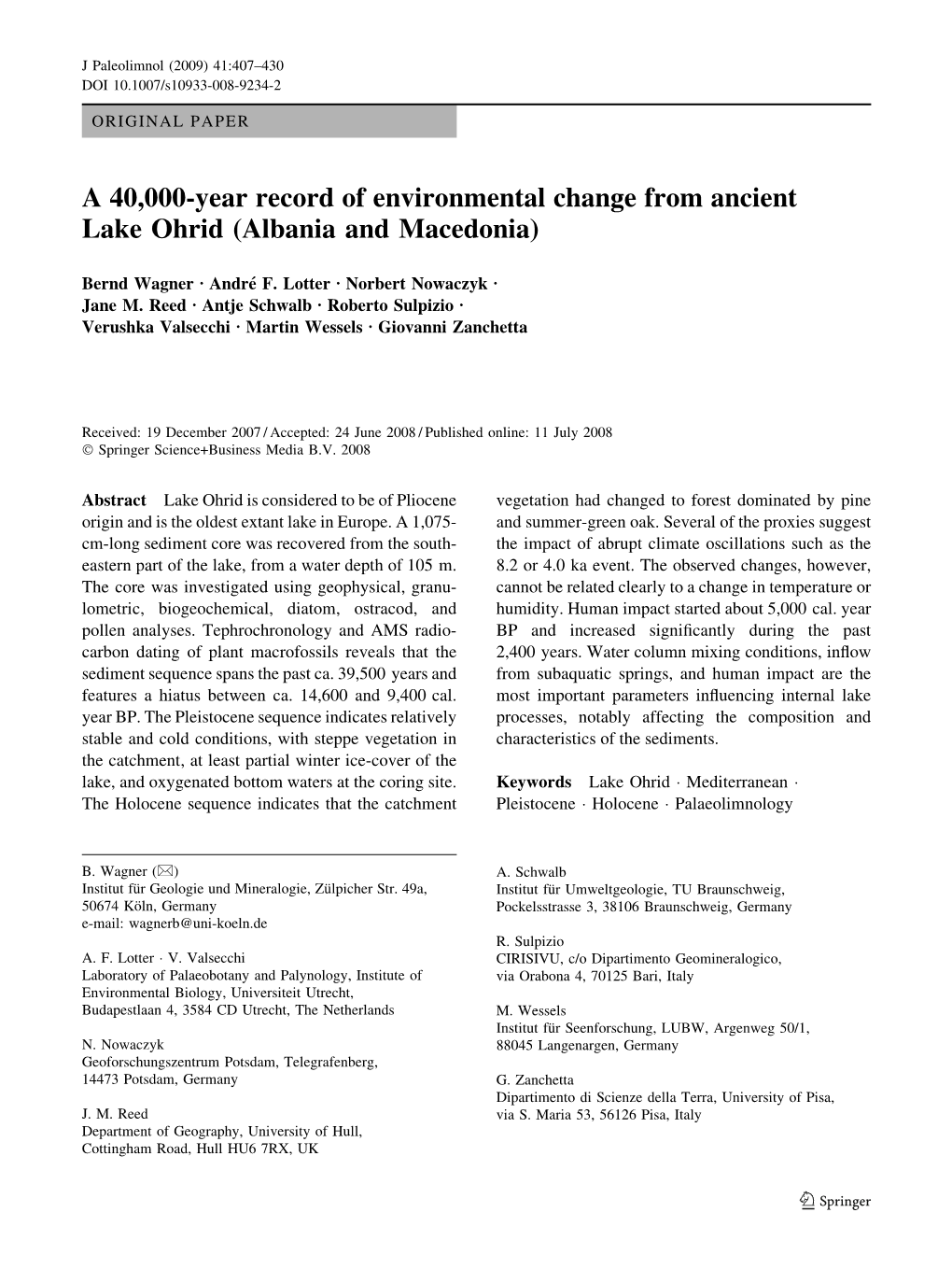 A 40000-Year Record of Environmental Change from Ancient Lake Ohrid