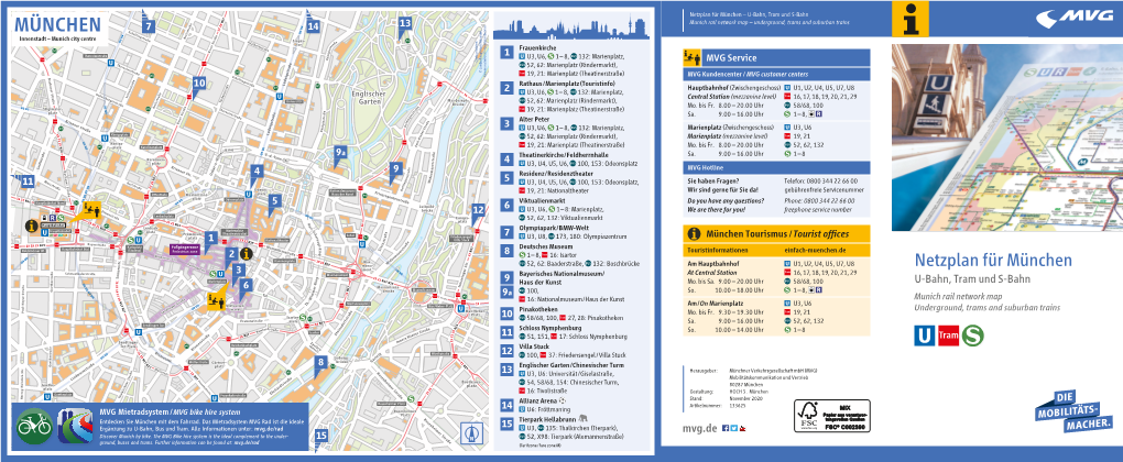 Netzplan Für München – U-Bahn, Tram Und S-Bahn N27 13 Munich Rail Network Map – Underground, Trams and Suburban Trains