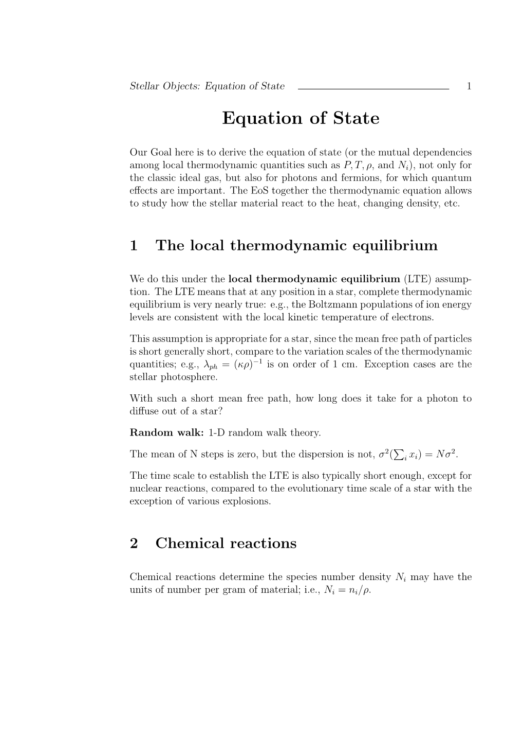 Equation of State 1 Equation of State