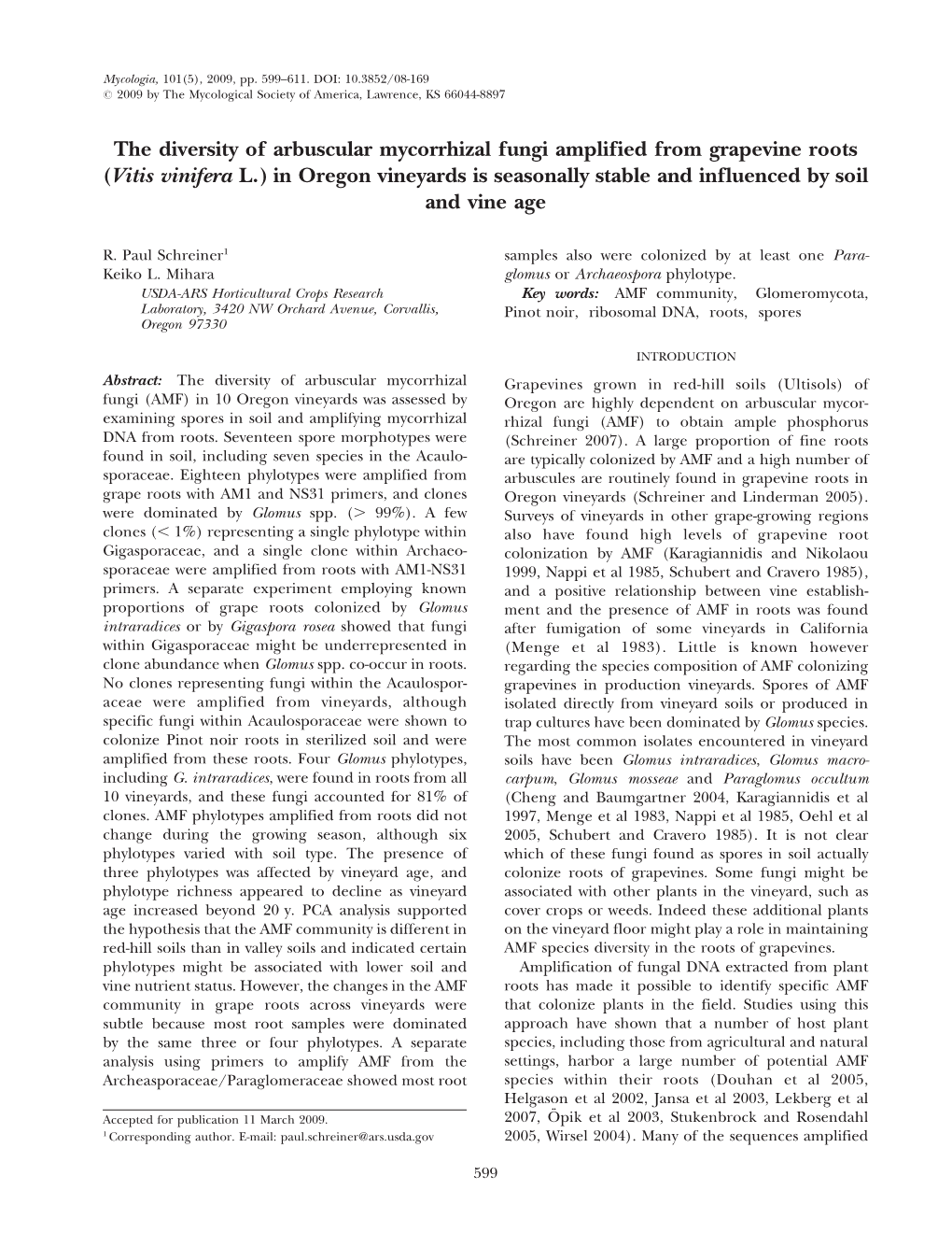 The Diversity of Arbuscular Mycorrhizal Fungi Amplified from Grapevine