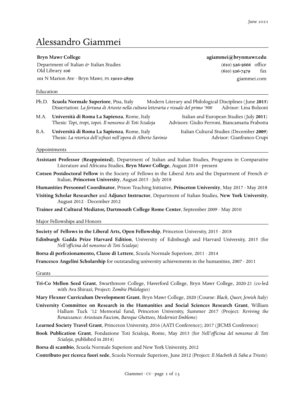 CV · Page 1 of 13 June 2021