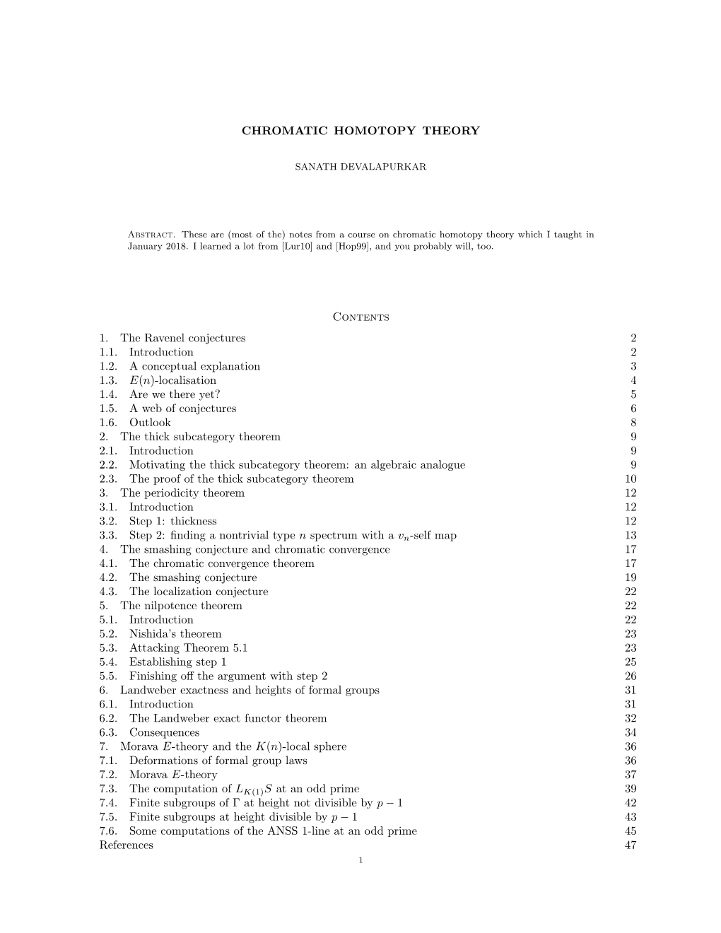 Lecture Notes on Chromatic Homotopy Theory