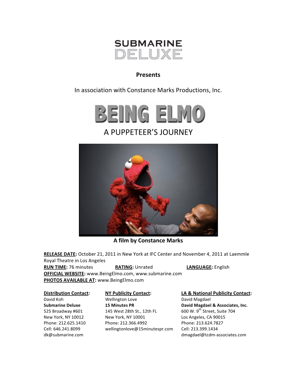 BEING ELMO Press Notes FINAL 11.9.11