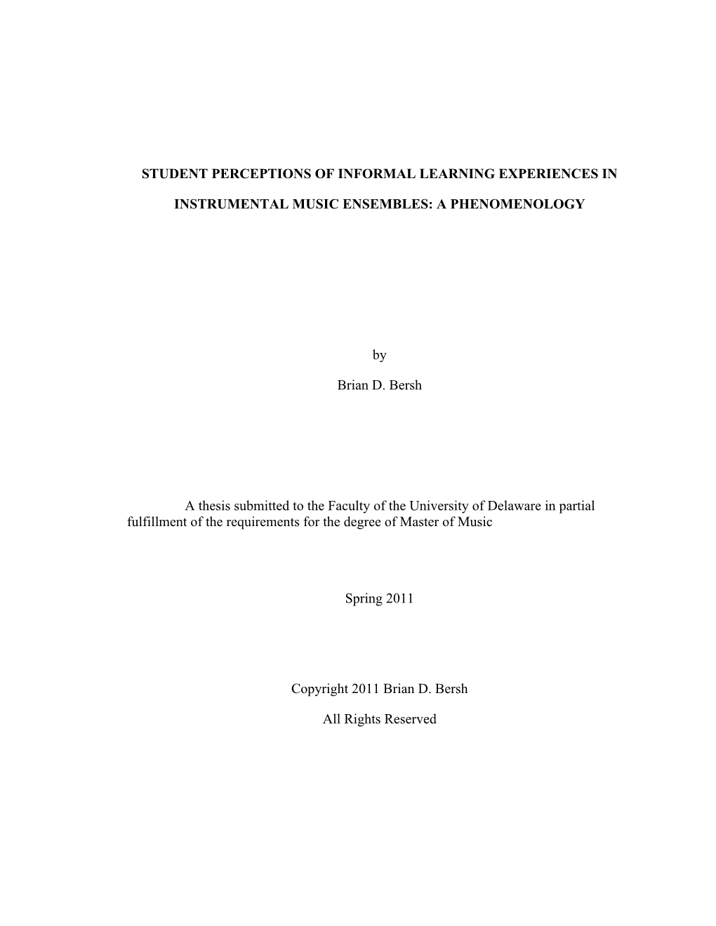 Student Perceptions of Informal Learning Experiences In