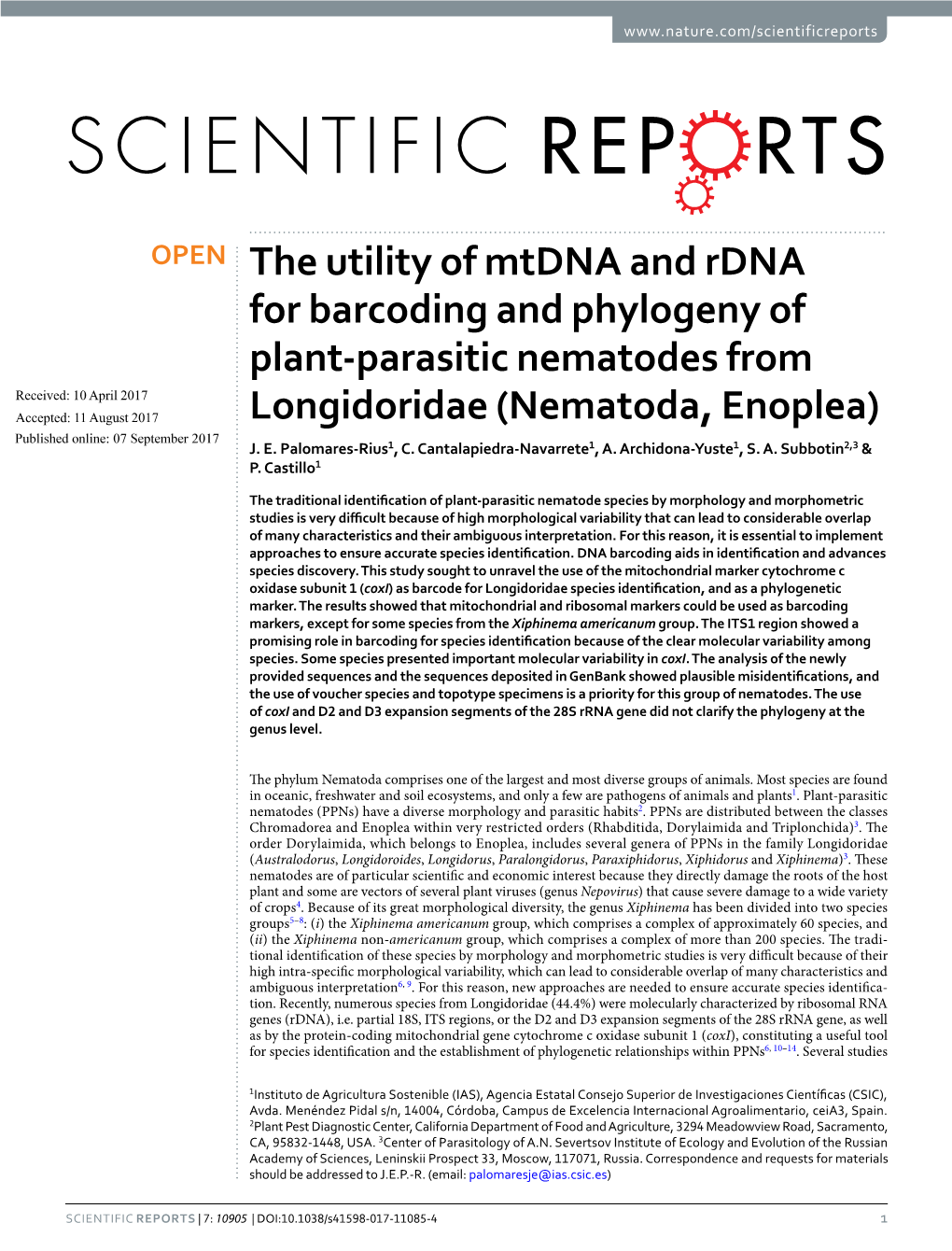 The Utility of Mtdna and Rdna for Barcoding and Phylogeny of Plant