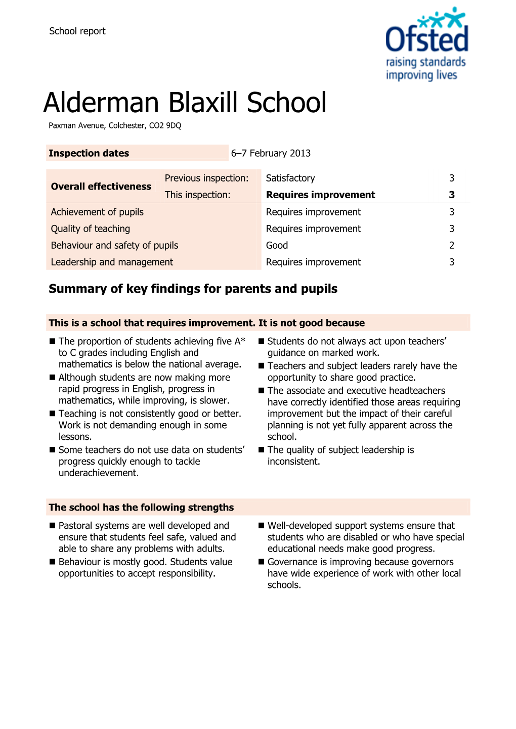 Alderman Blaxill School Paxman Avenue, Colchester, CO2 9DQ