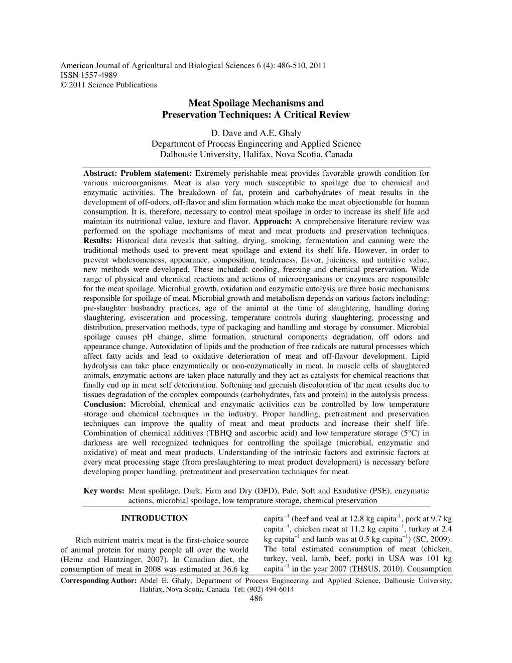 Meat Spoilage Mechanisms and Preservation Techniques: a Critical Review