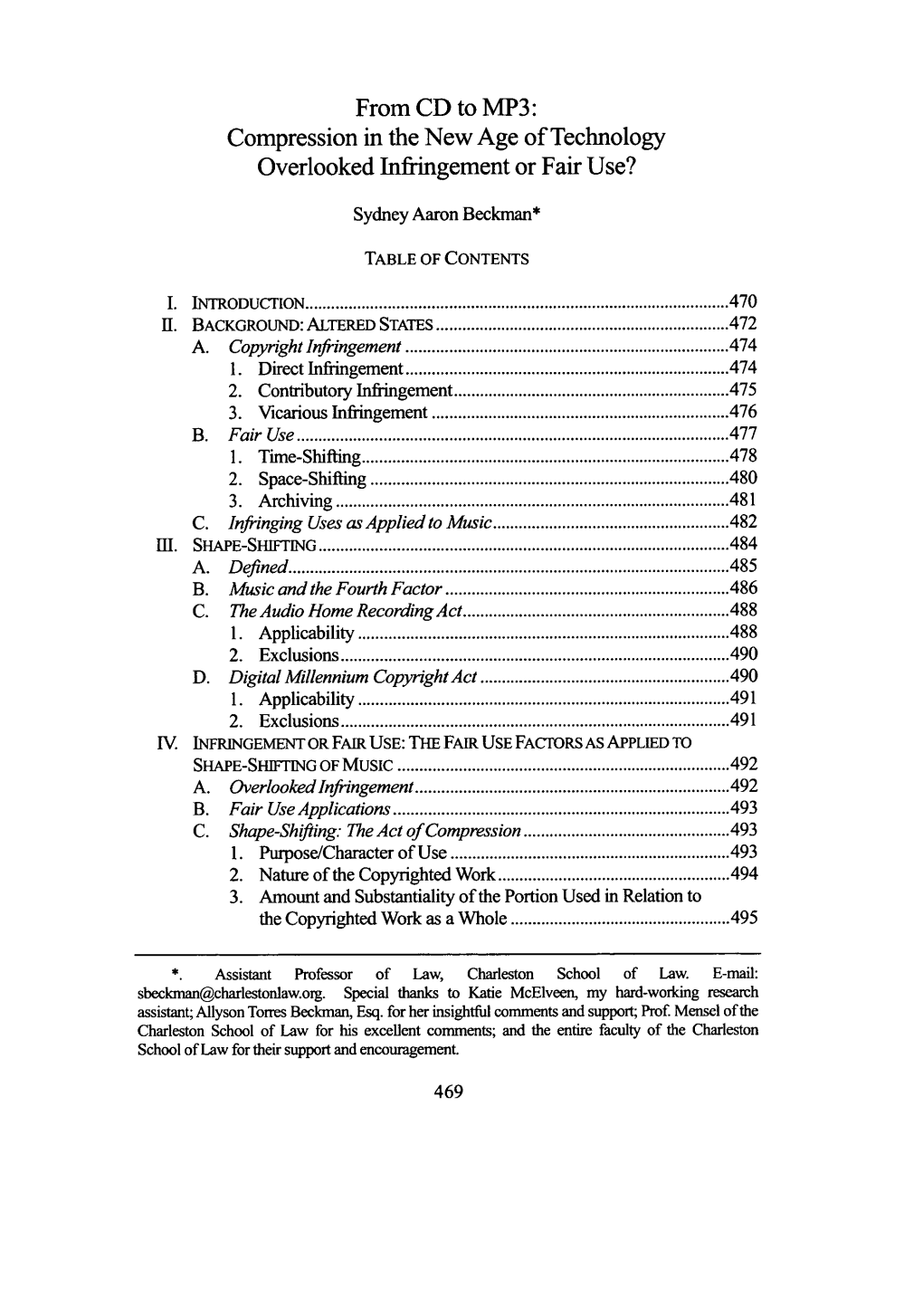 Compression in the New Age of Technology Overlooked Infiingement Or Fair Use?