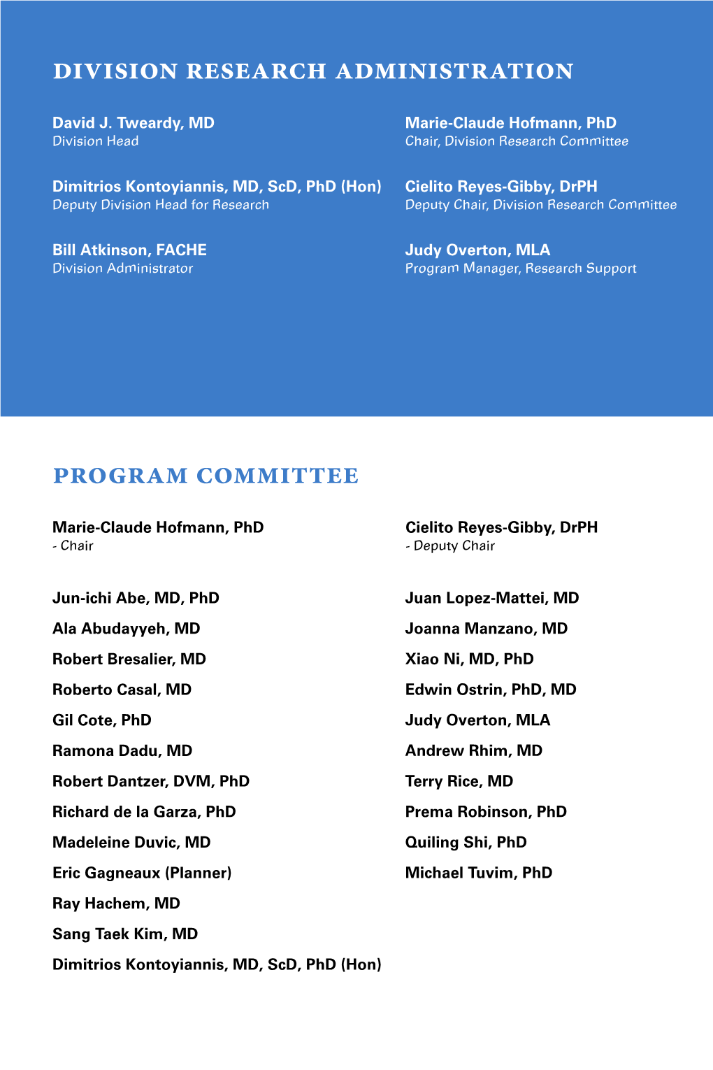 Program Committee Division Research Administration