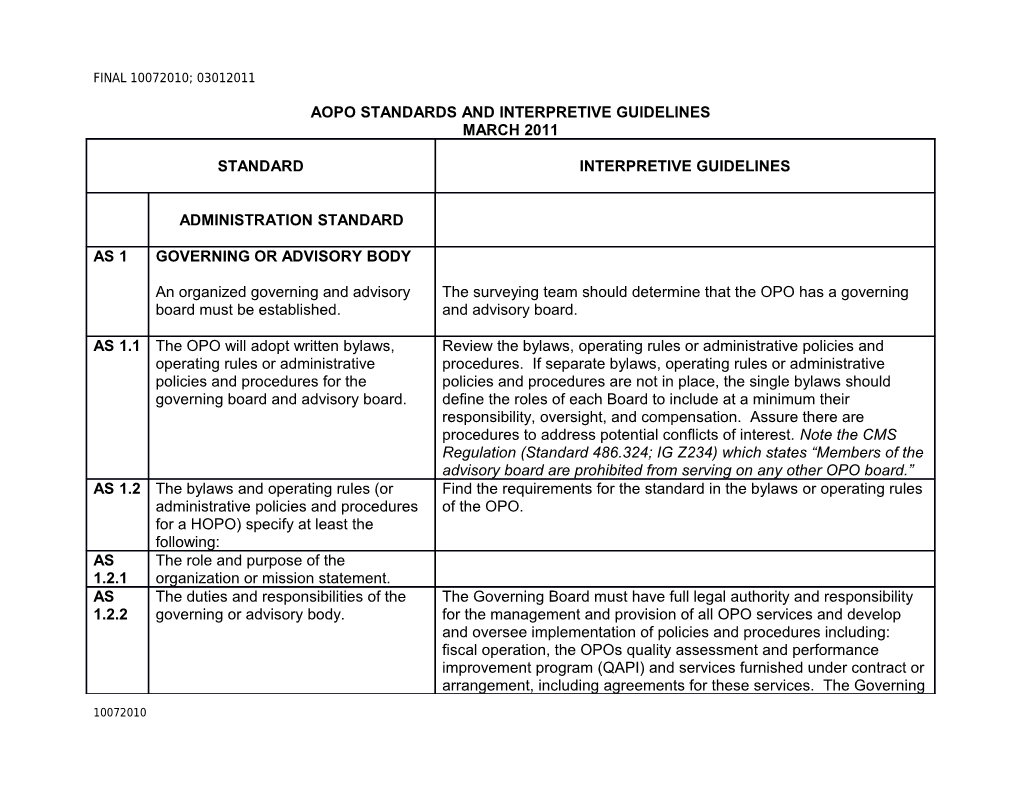 Aopo Standards and Accreditation Manual