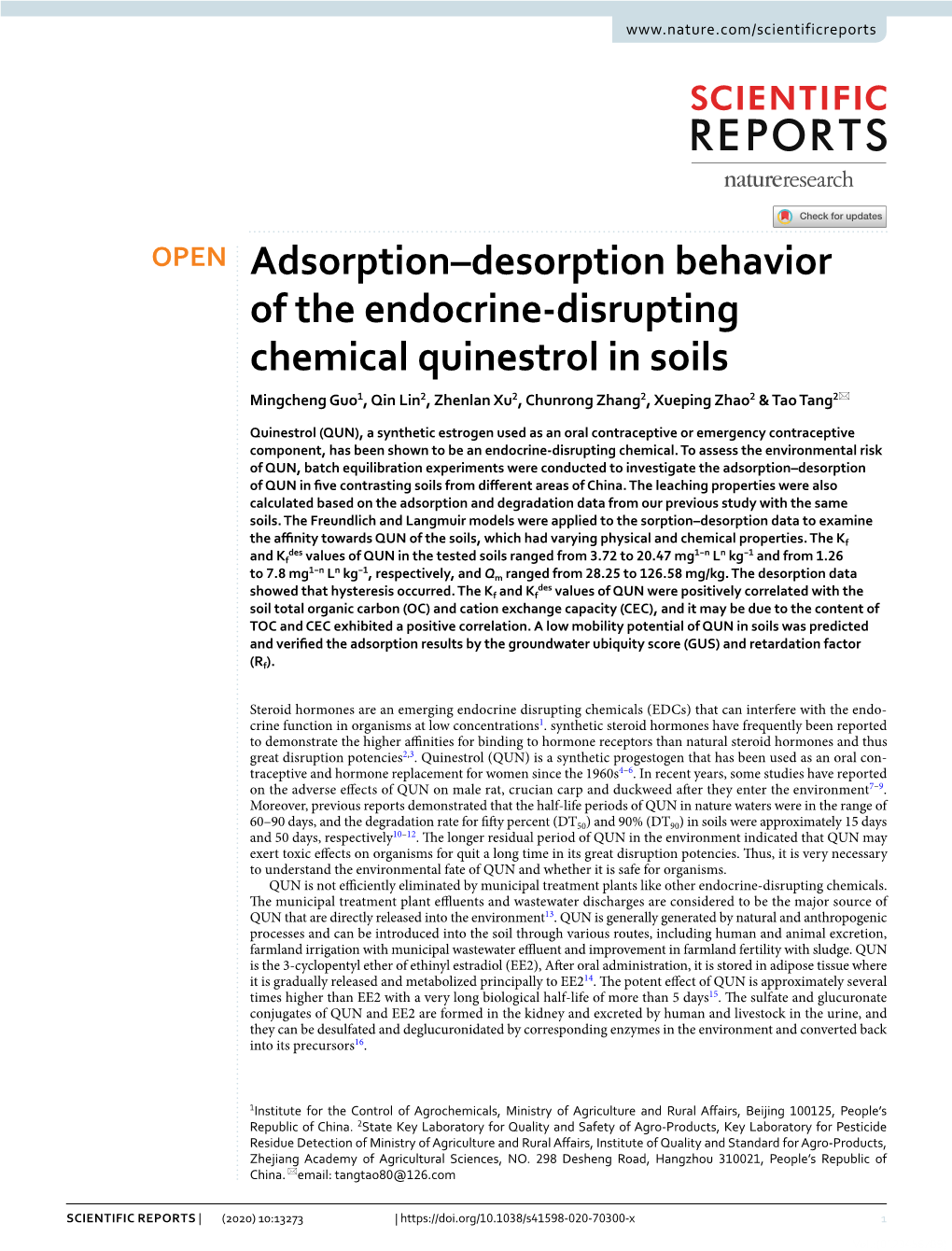 Adsorption–Desorption Behavior of the Endocrine-Disrupting Chemical