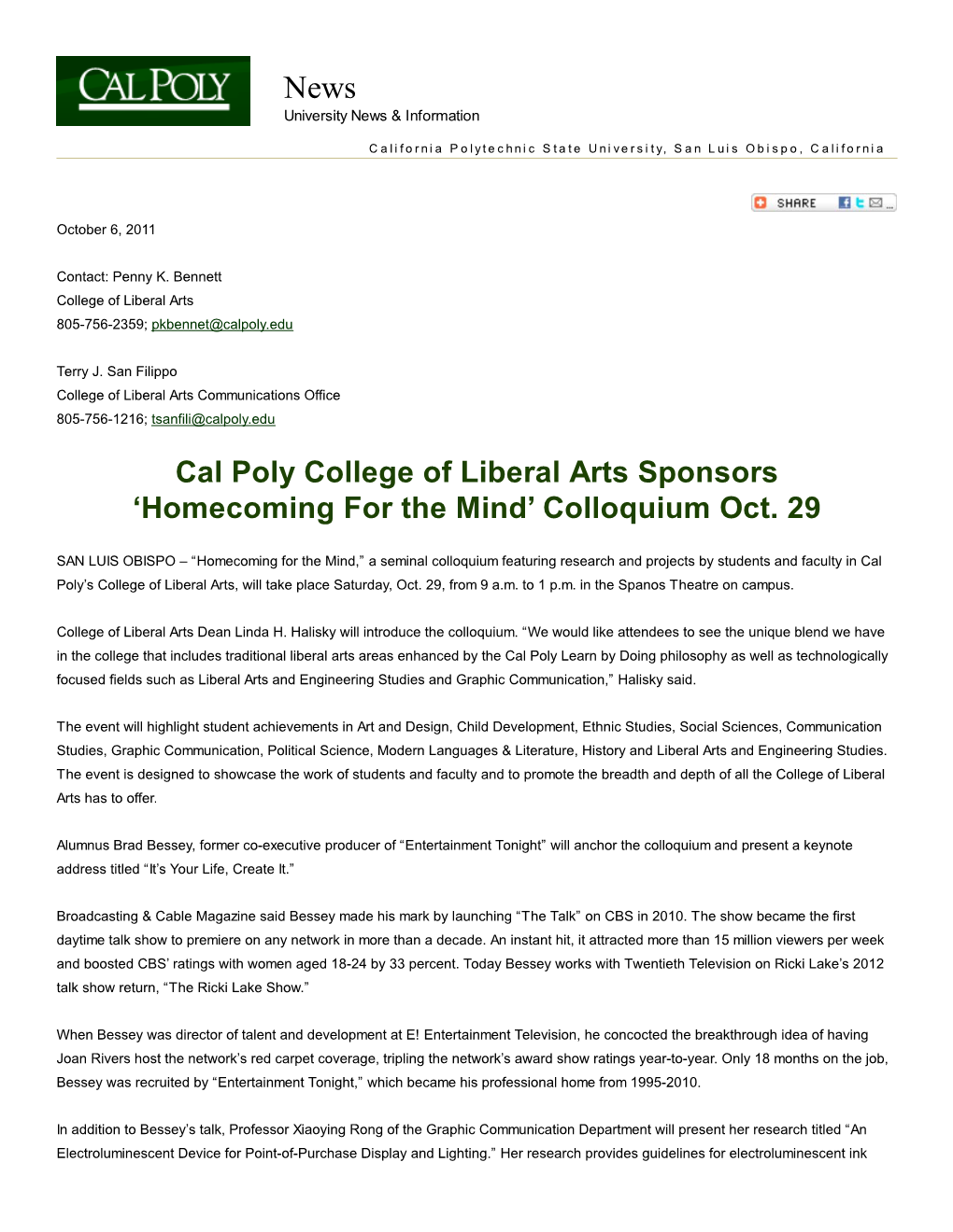 Cal Poly College of Liberal Arts Sponsors