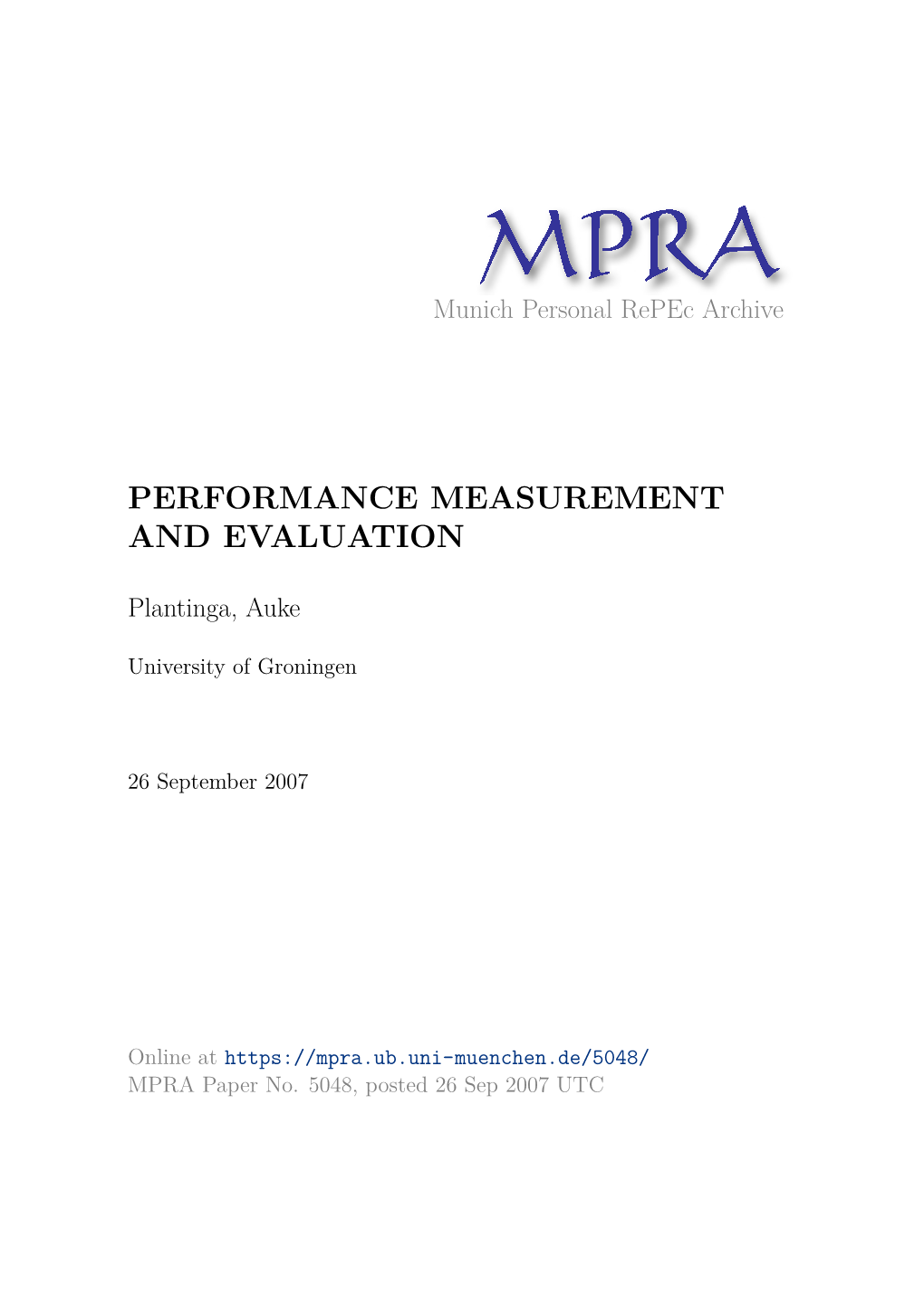 Performance Measurement and Evaluation