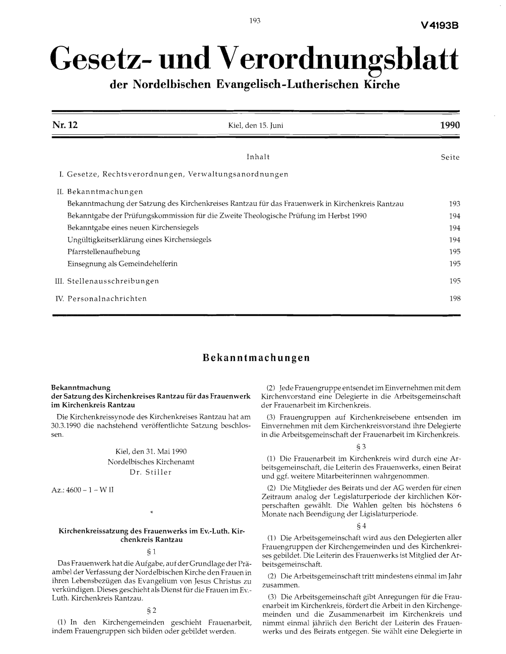 Gesetz- Und Verordnungsblatt Der Nordelbischen Evangelisch-Lutherischen Kirche