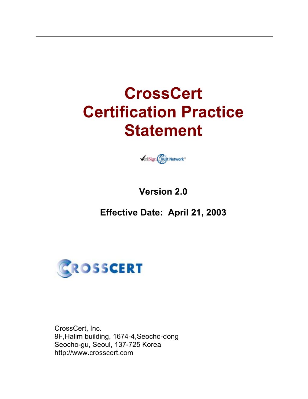 Verisign, Inc. Certification Practices Statement V2.0