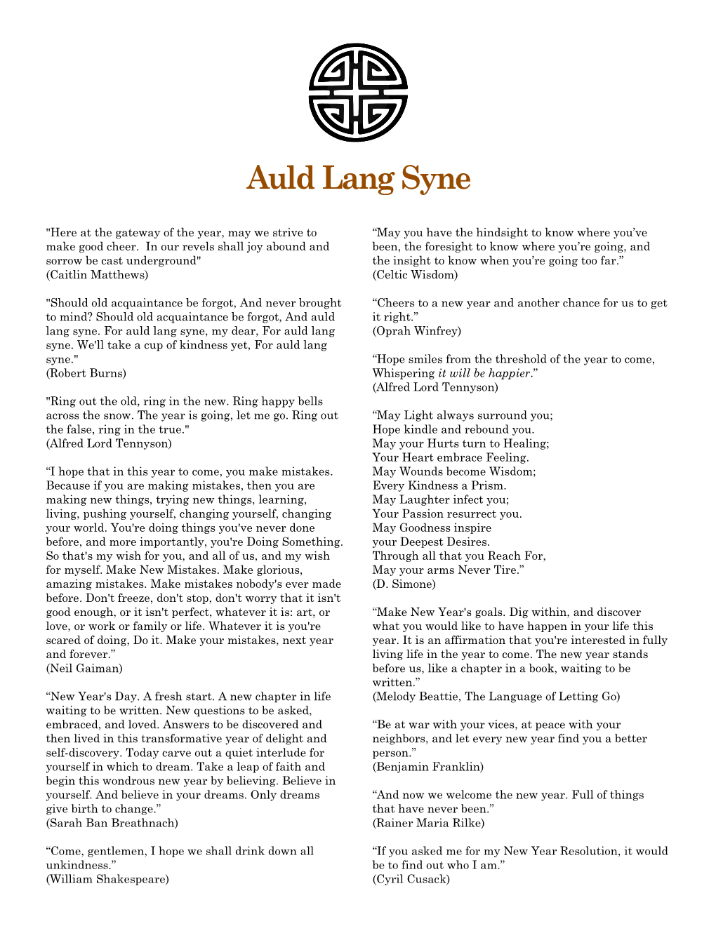 Auld Lang Syne, My Dear, for Auld Lang (Oprah Winfrey) Syne