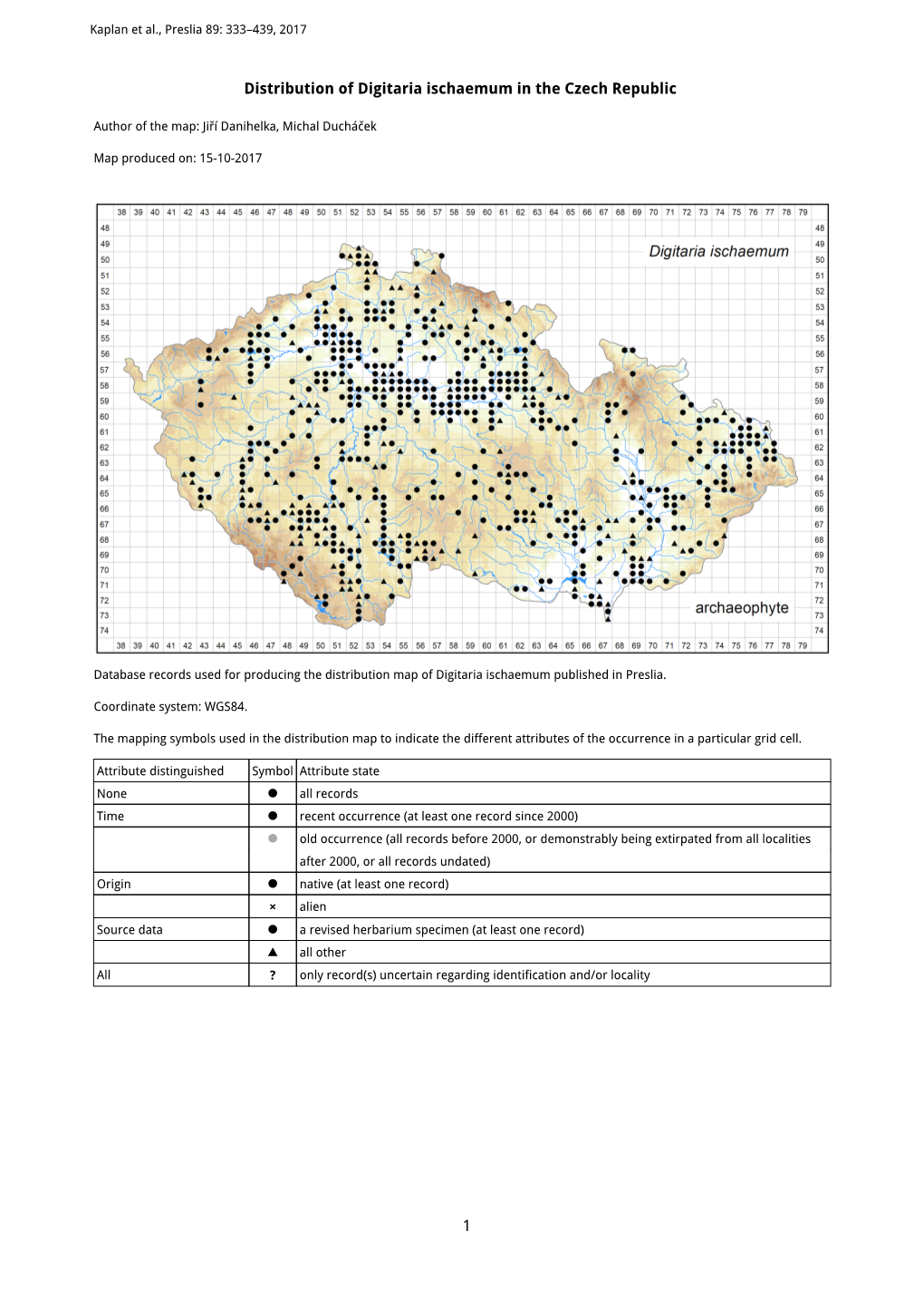 1 Distribution of Digitaria Ischaemum in the Czech Republic