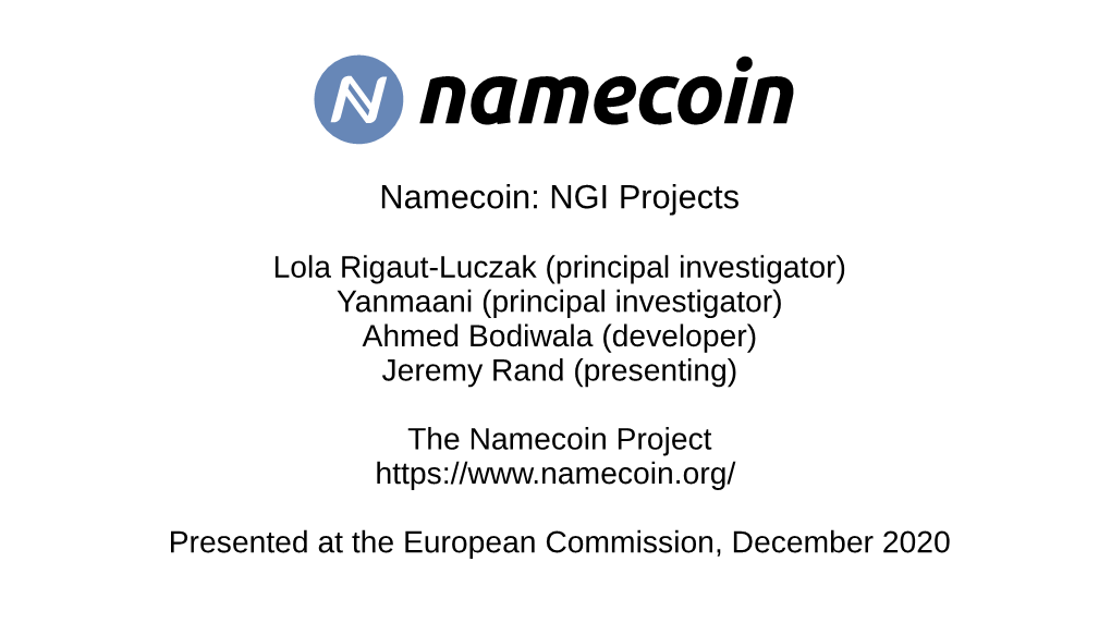 Namecoin: NGI Projects
