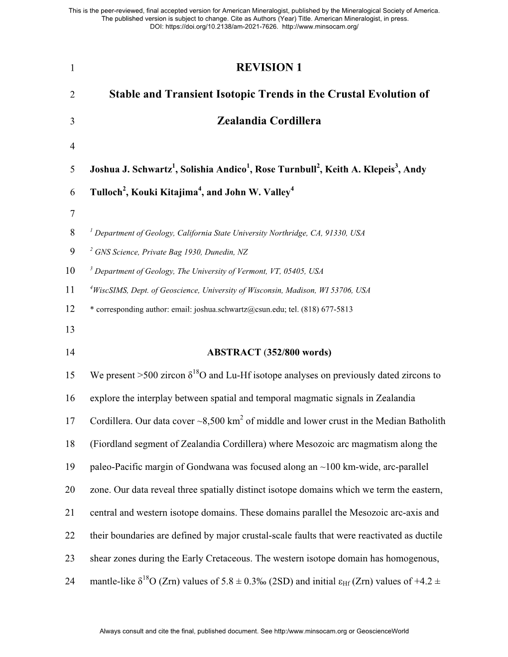 REVISION 1 Stable and Transient Isotopic Trends in the Crustal