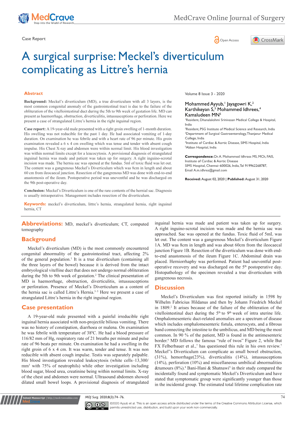 Meckel's Diverticulum Complicating As Littre's Hernia