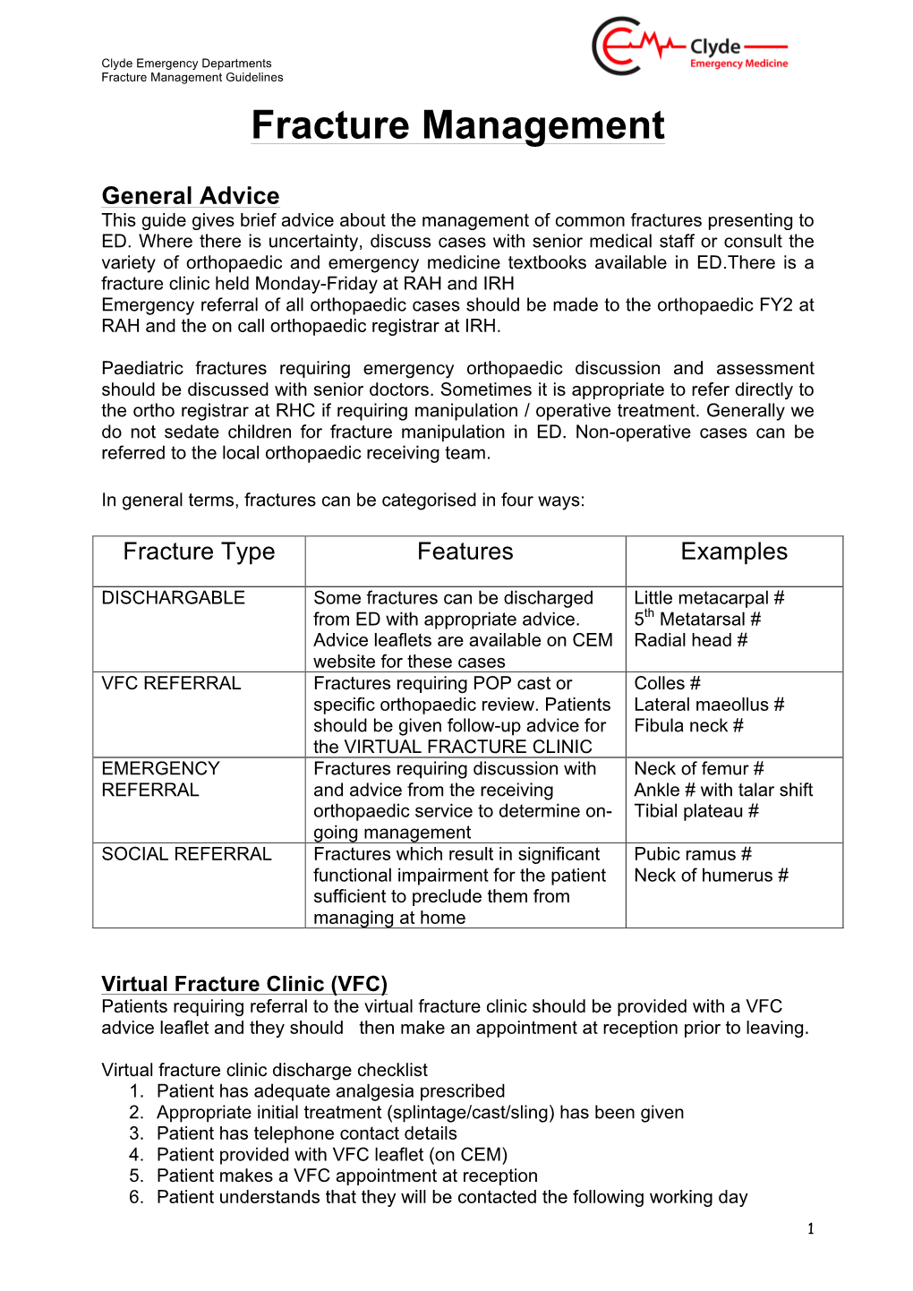 Fracture Management Guidelines