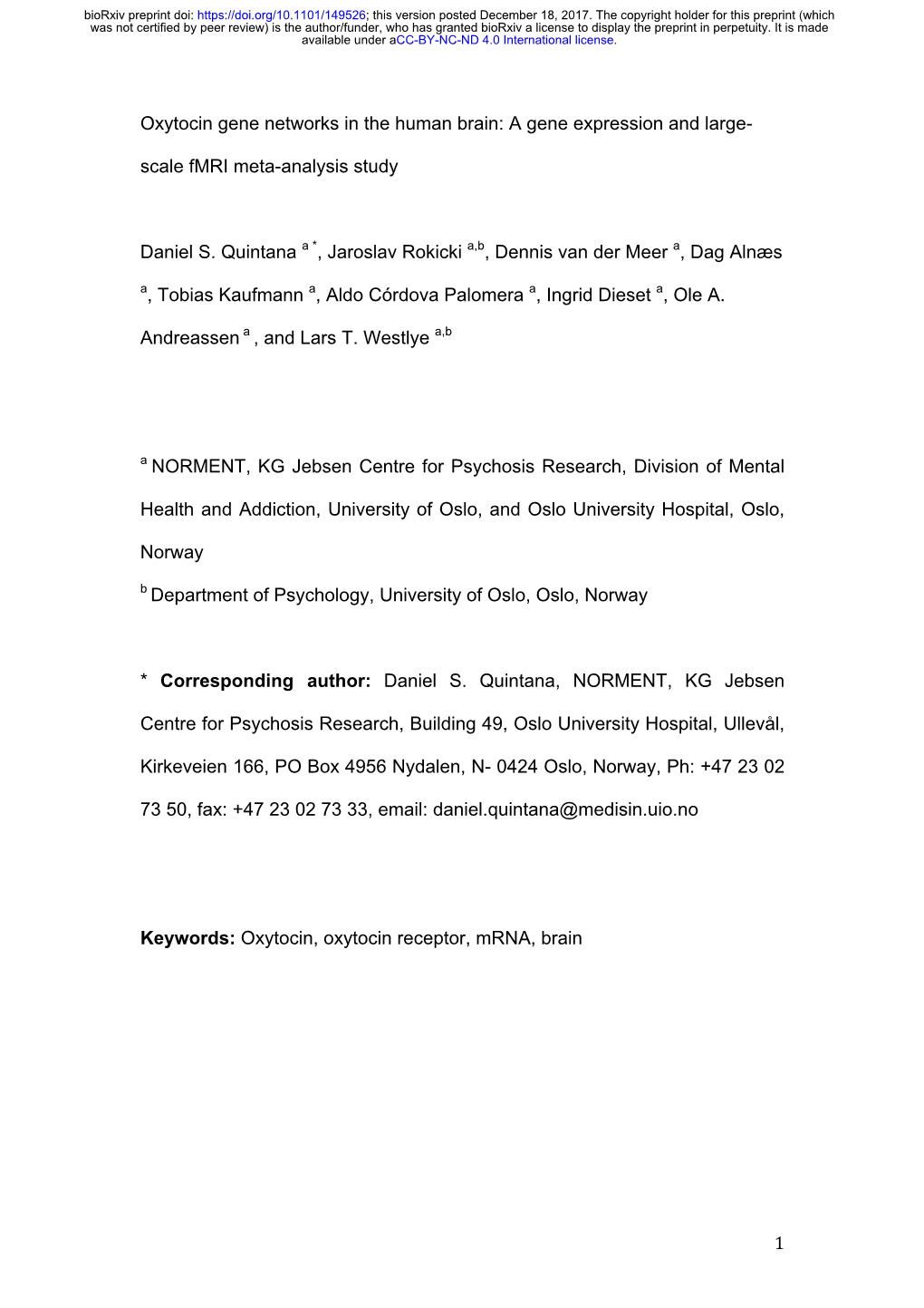 Oxytocin Gene Networks in the Human Brain: a Gene Expression and Large