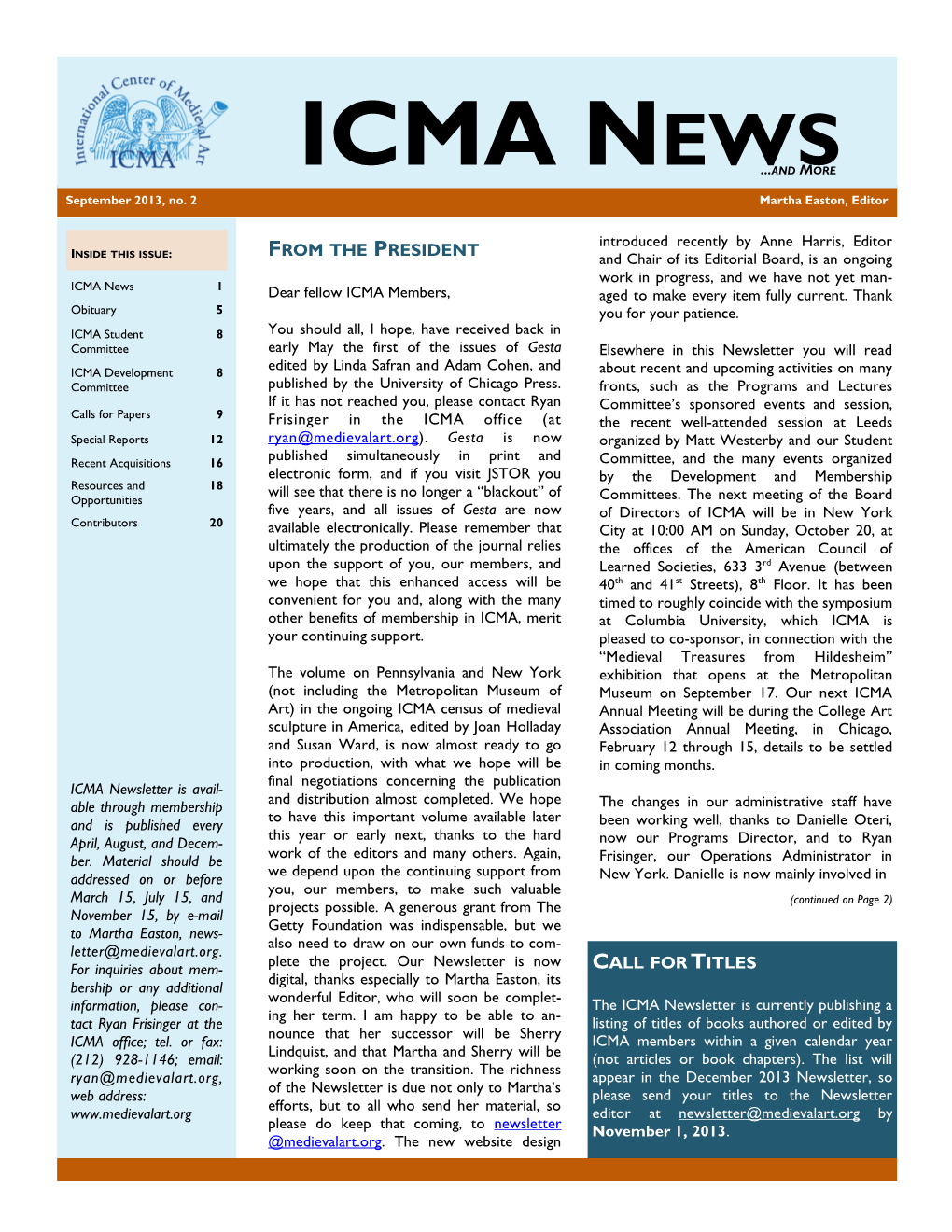 ICMA NEWS...AND MORE September 2013, No