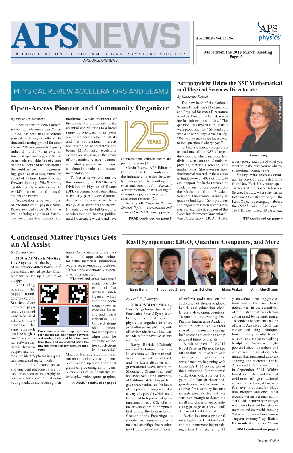 APS News April 2018 Vol. 24, NO. 4