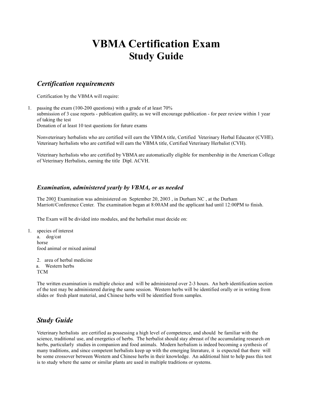 VBMA Certification Exam Study Guide