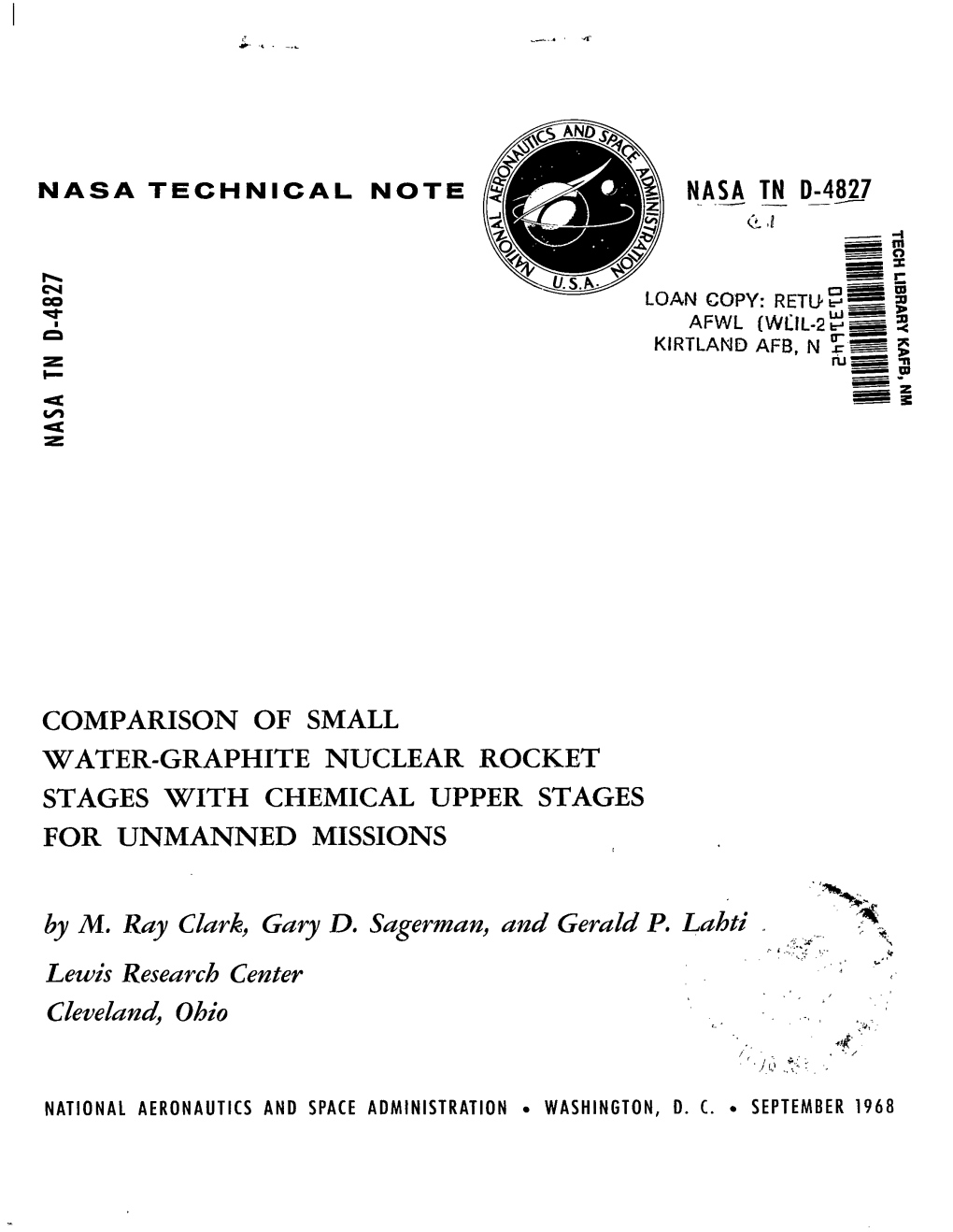 Comparison of Small Water-Graphite Nuclear Rocket Stages with Chemical Upper Stages for Unmanned Missions