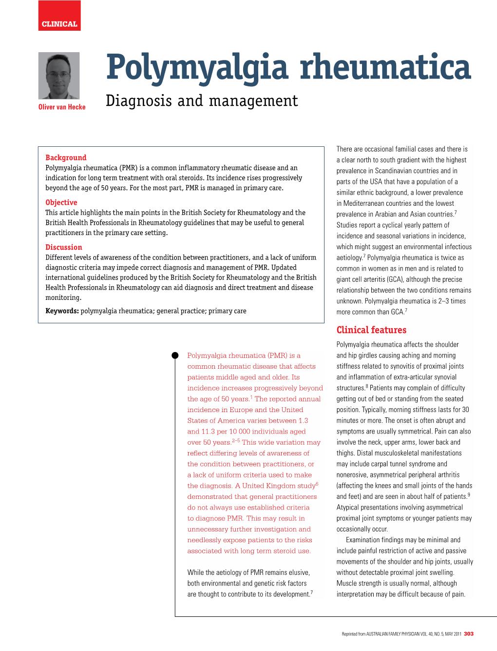 Polymyalgia Rheumatica – Diagnosis and Management