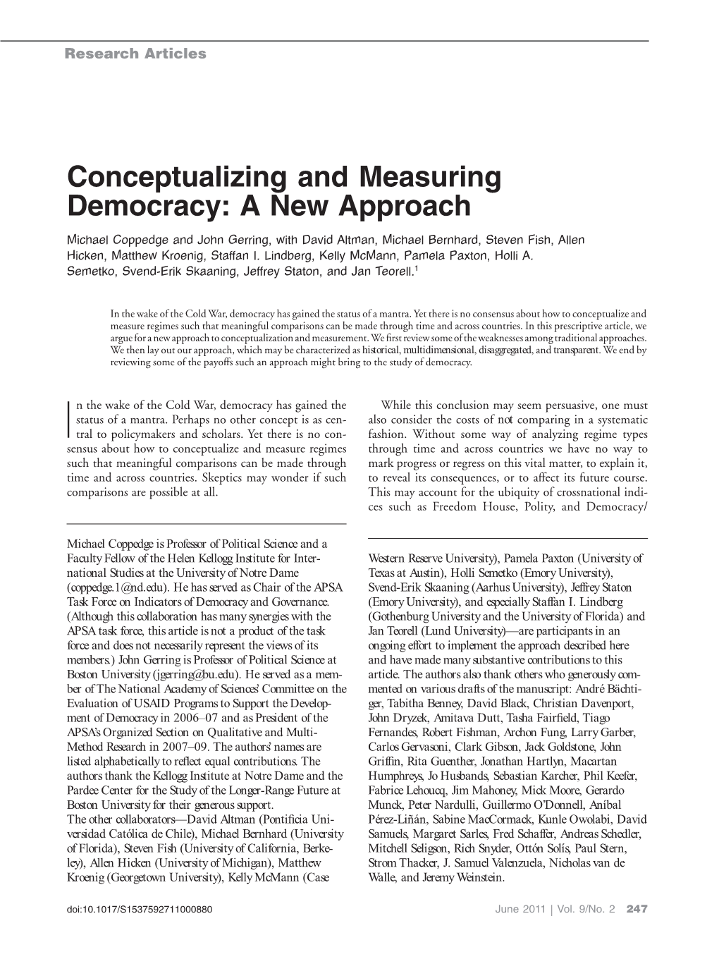 Conceptualizing and Measuring Democracy: a New Approach