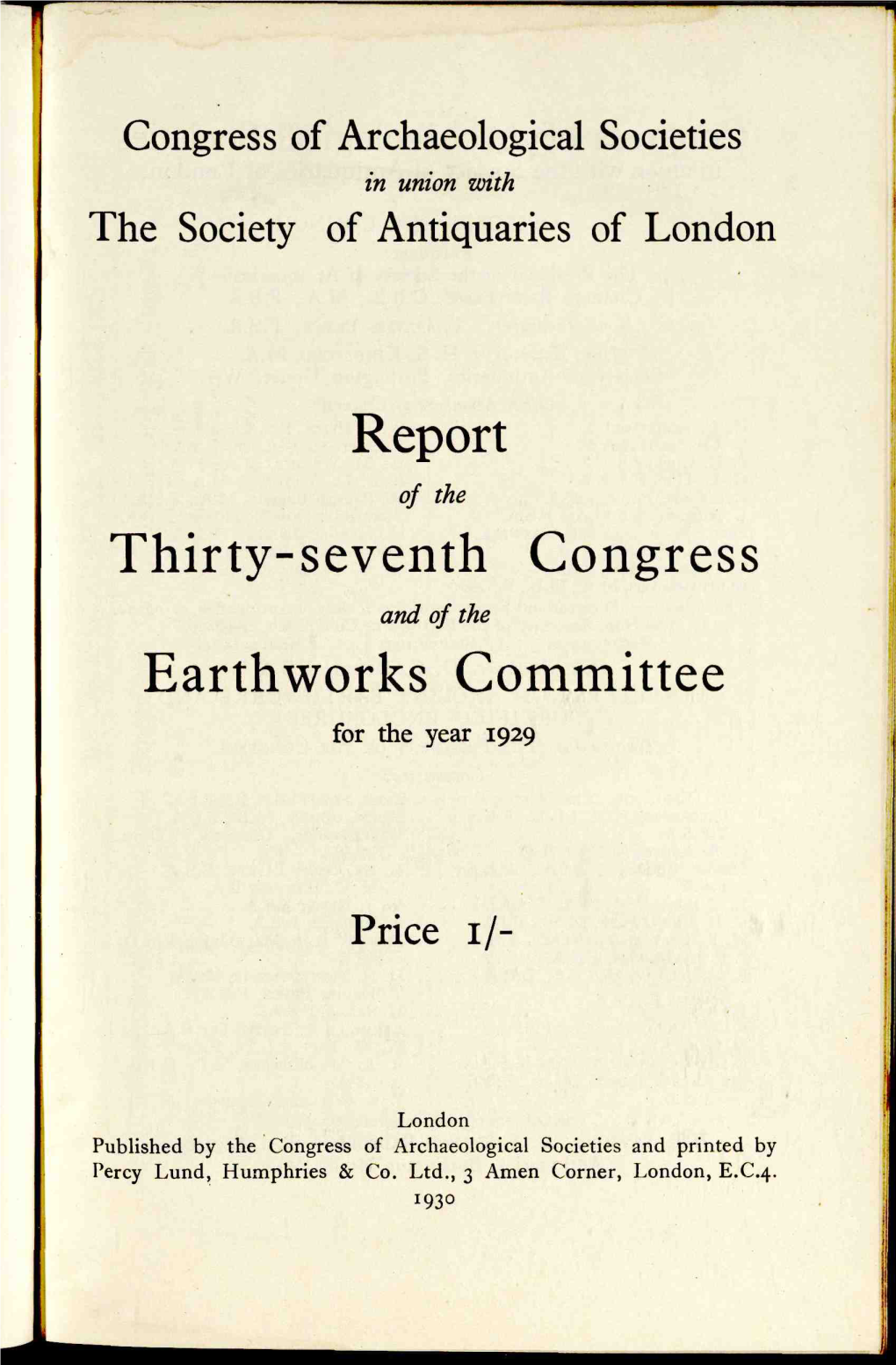Report Thirty-Seventh Congress Earthworks Committee