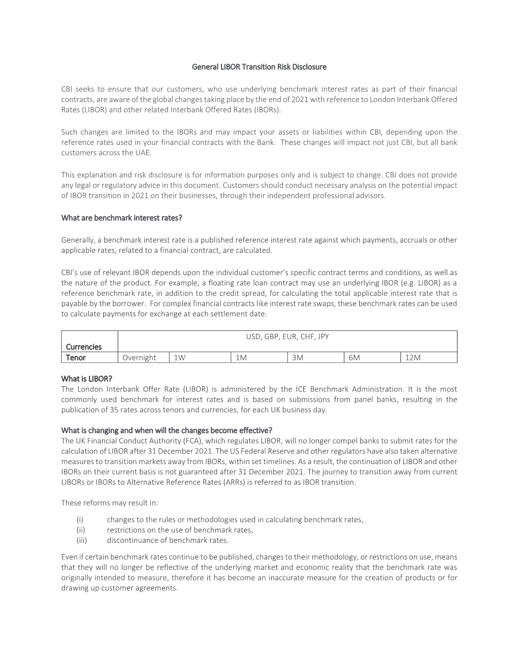 LIBOR Transition Risk Disclosure