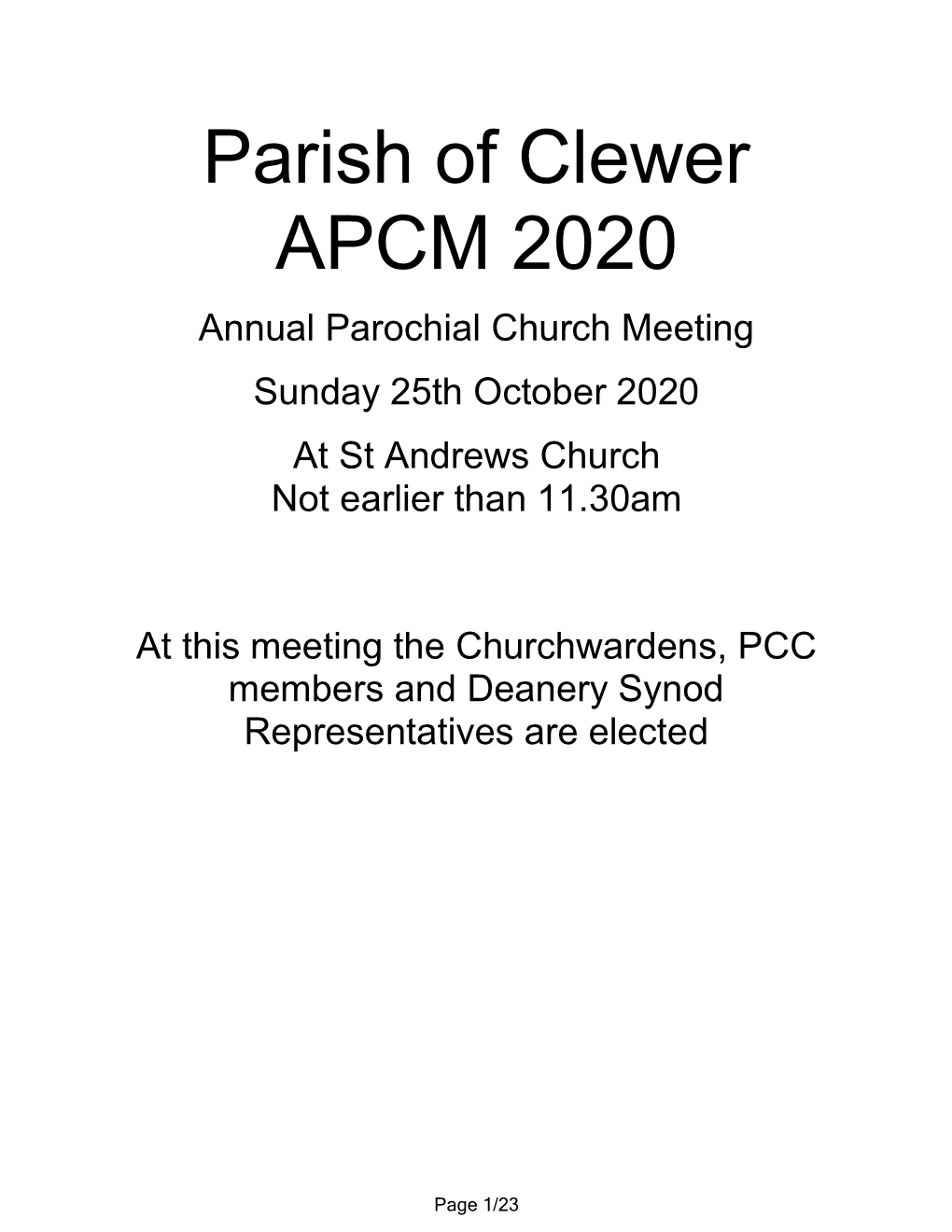 Parish of Clewer APCM 2020