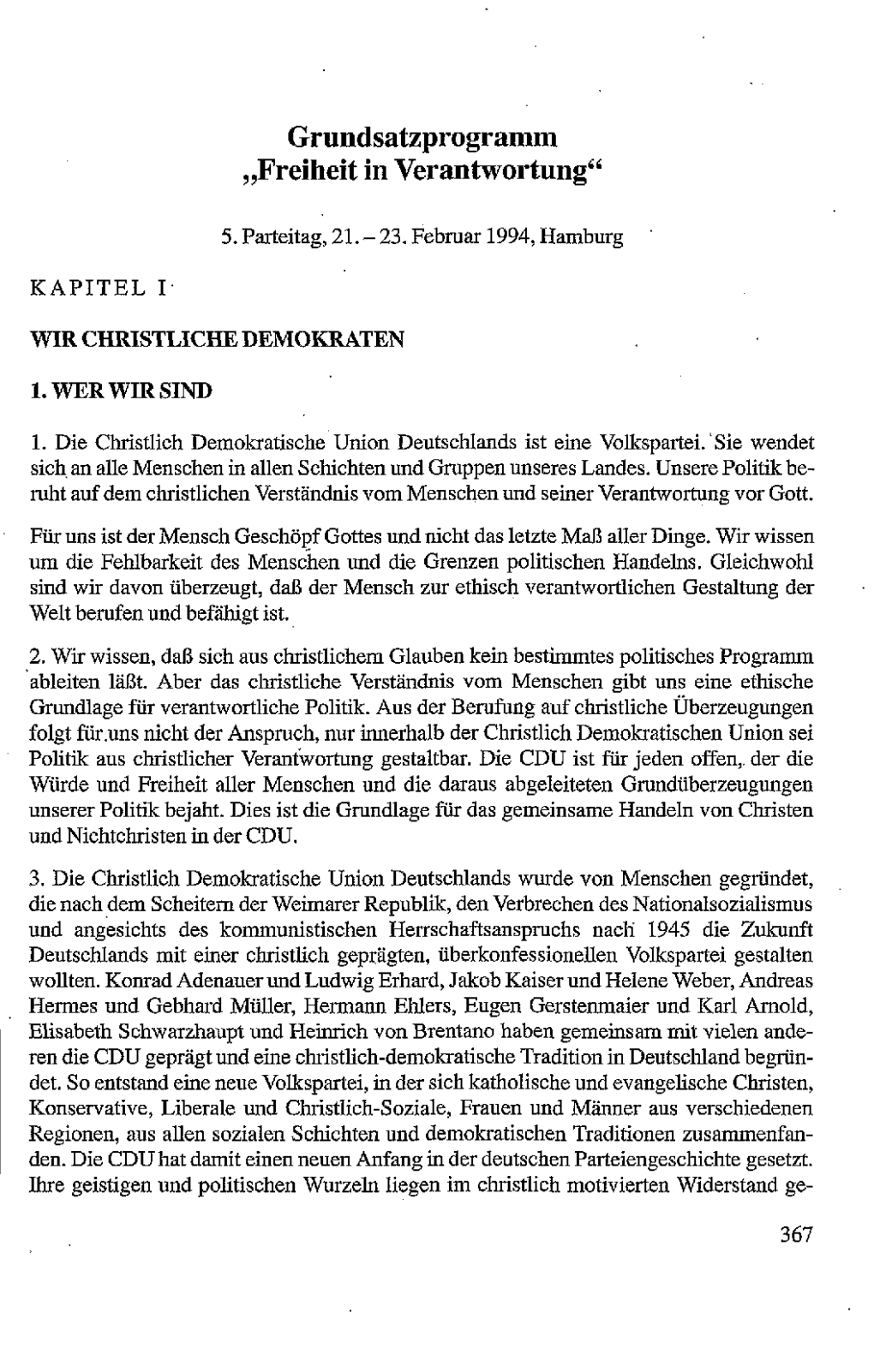 Grundsatzprogramm "Freiheit in Verantwortung" Hamburg 1994
