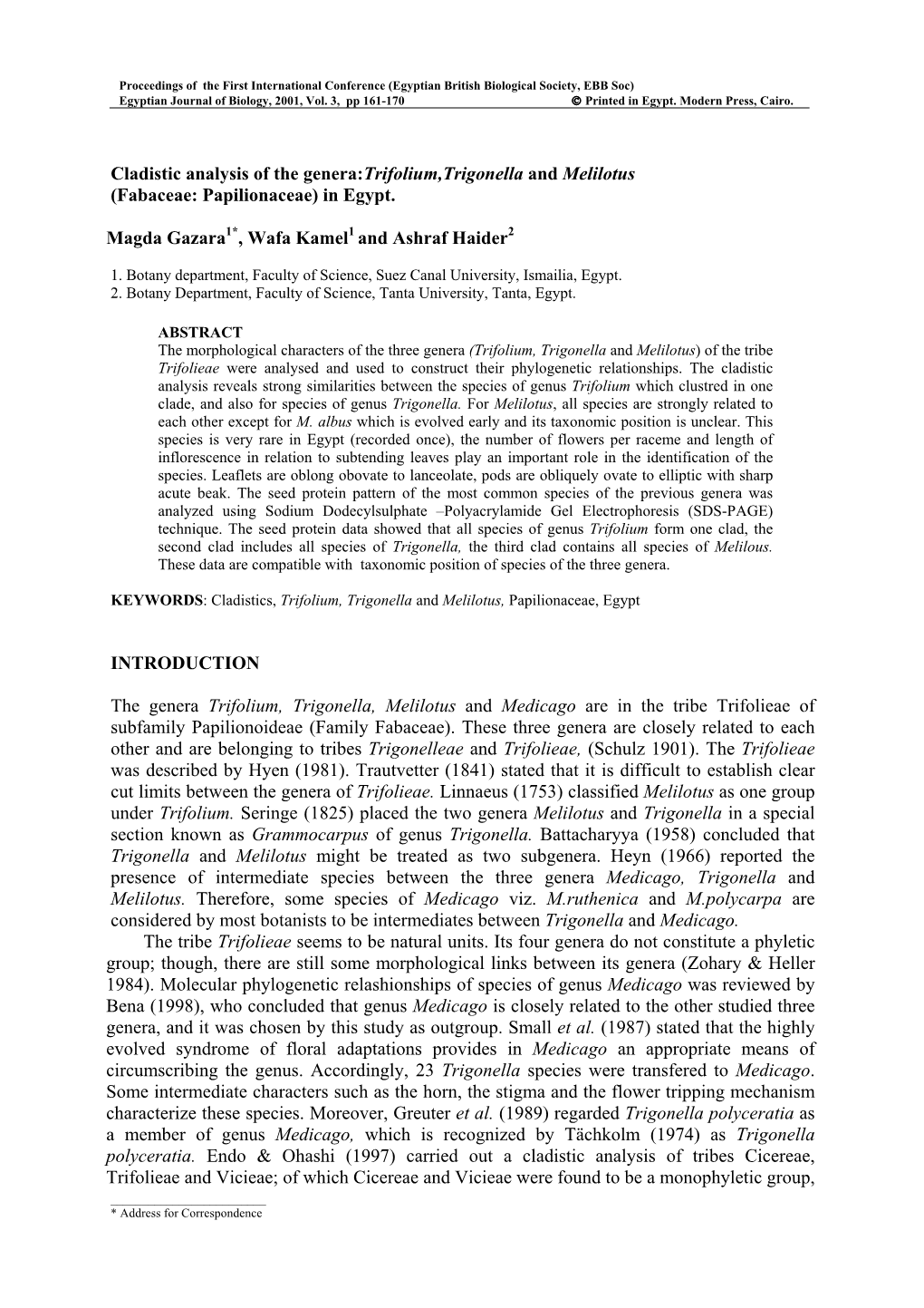 A Cladistic Analysis of the Genera:Trifolium,Trigonellae And